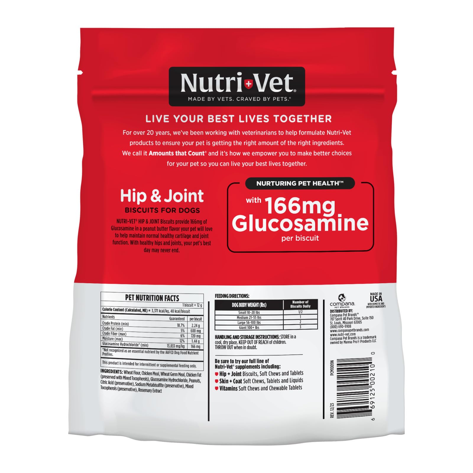 Nutri-Vet Hip & Joint Biscuits for Dogs - Tasty Dog Glucosamine Treat & Dog Joint Supplement - Small Sized Biscuit with 166mg Gl