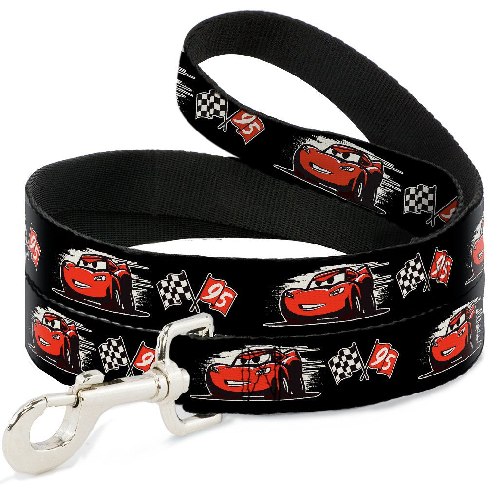 Dog Leash Cars 3 Lightning Mcqueen Caricature Race Flag Black White Red 4 Feet Long 1.5 Inch Wide