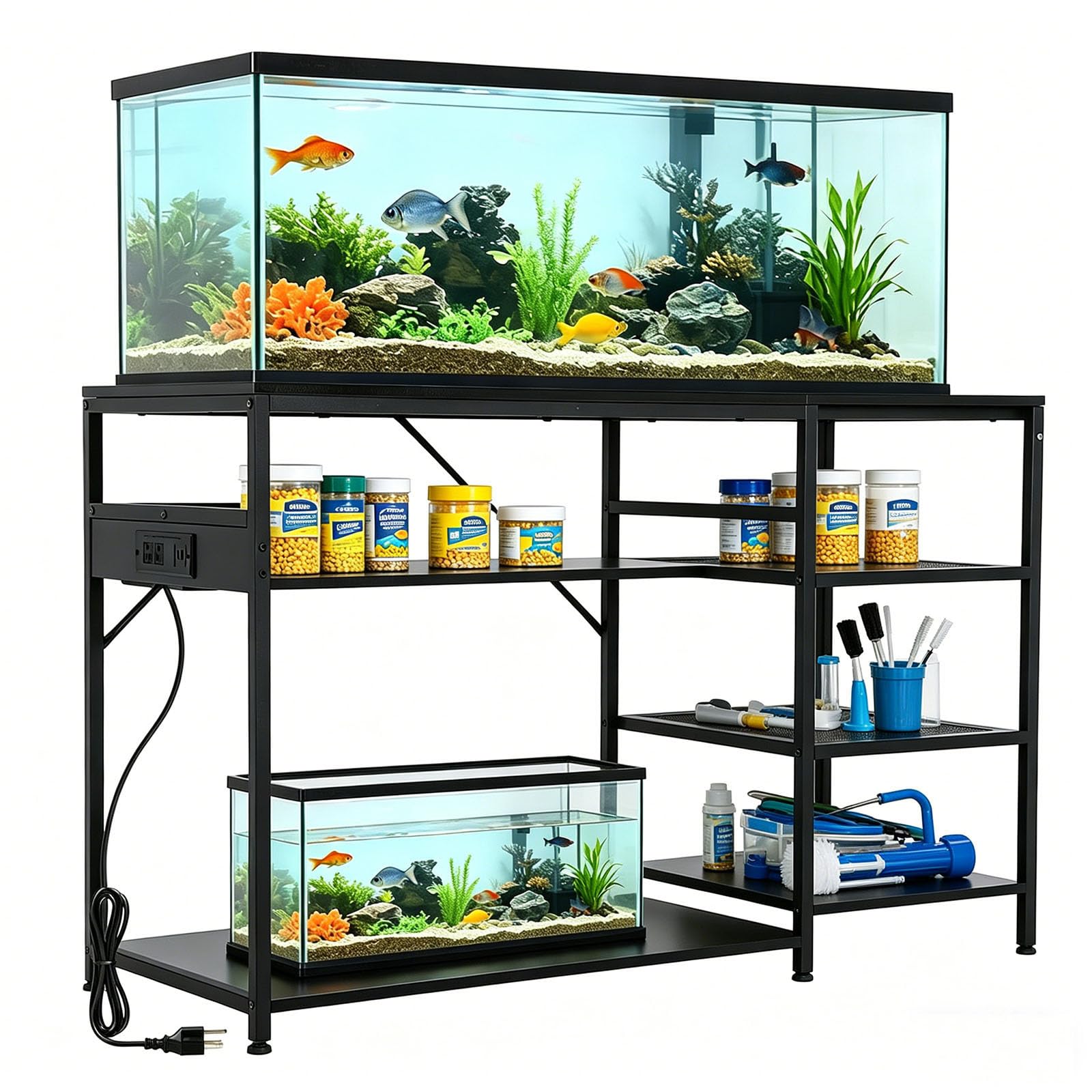 FAHKNS 55 75 Gallon Aquarium Stand Heavy Duty 1200lbs Capacity, Black Steel Frame Fish Tank Stand with Electrical Outlet & USB, 