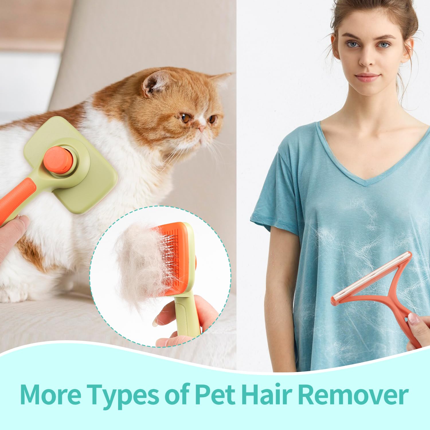neatevday 2 in 1 Carpet Rake for Pet Hair Removal with 54'' Adjustable Handle, Reusable Pet Hair Removal Broom, Multi-Functional