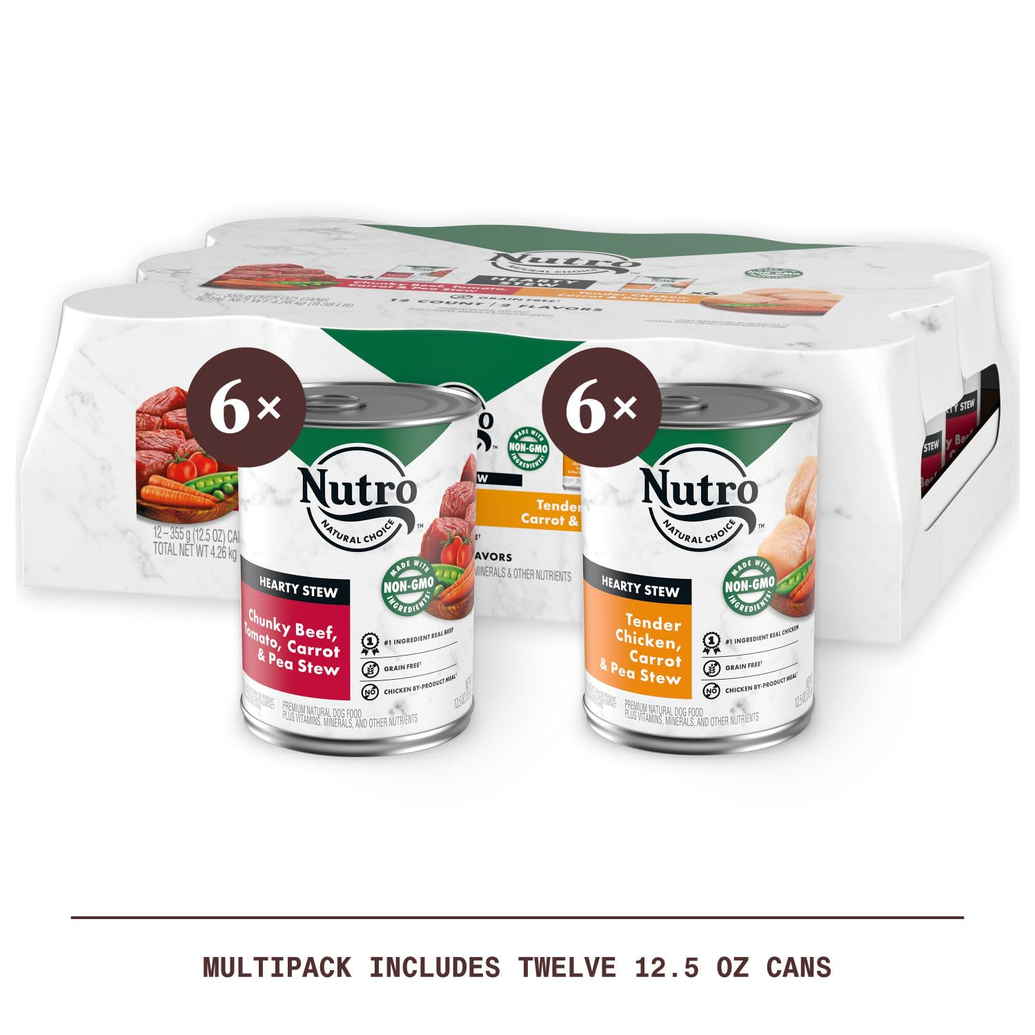 NUTRO HEARTY STEW Adult Natural Grain Free Wet Dog Food Cuts in Gravy, Tender Chicken, Carrot & Pea Stew and Chunky Beef, Tomato