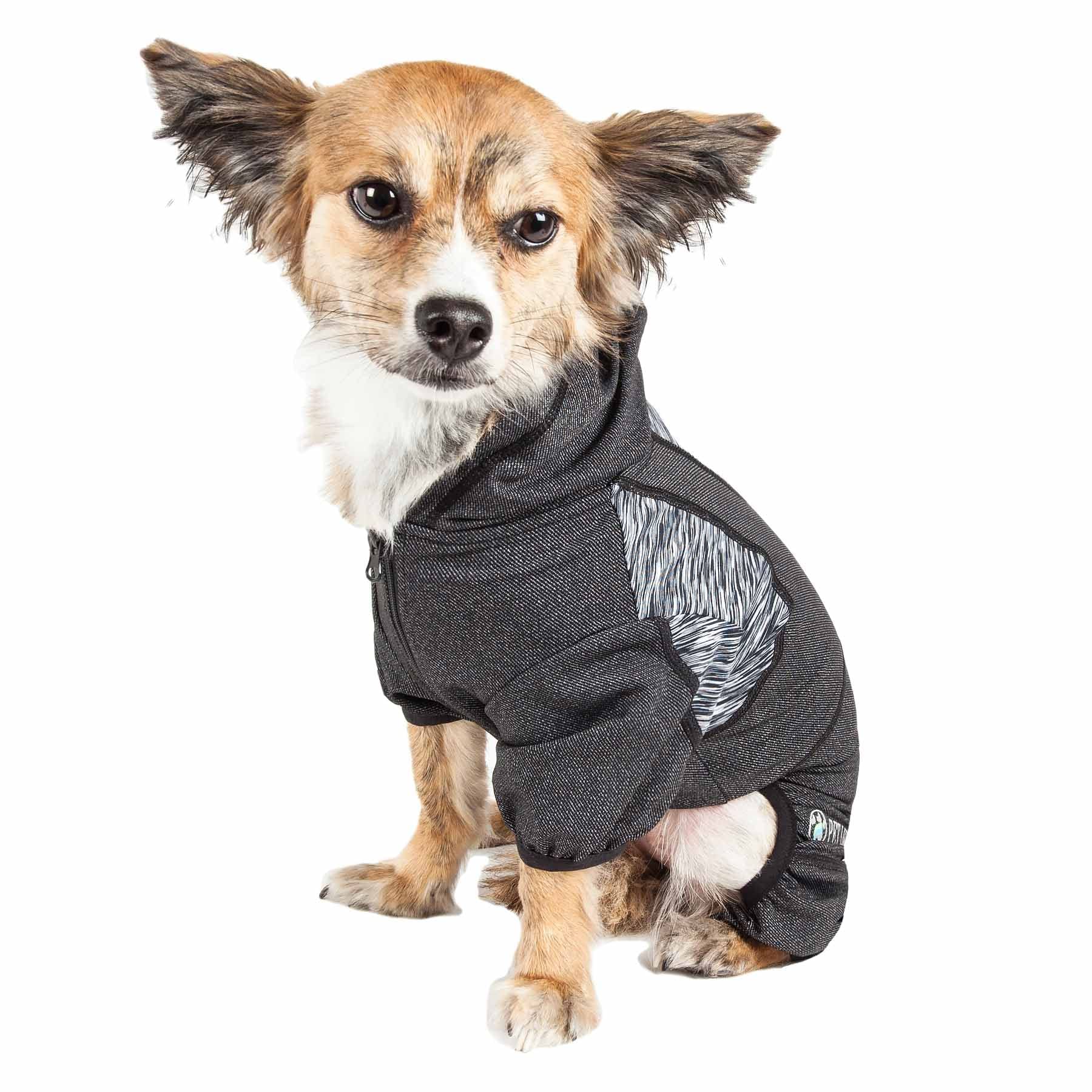 Pet Life    Active Pawsterity Heathered Performance 4-Way Stretch Two-Toned Full Bodied Hoodie, Medium, Black