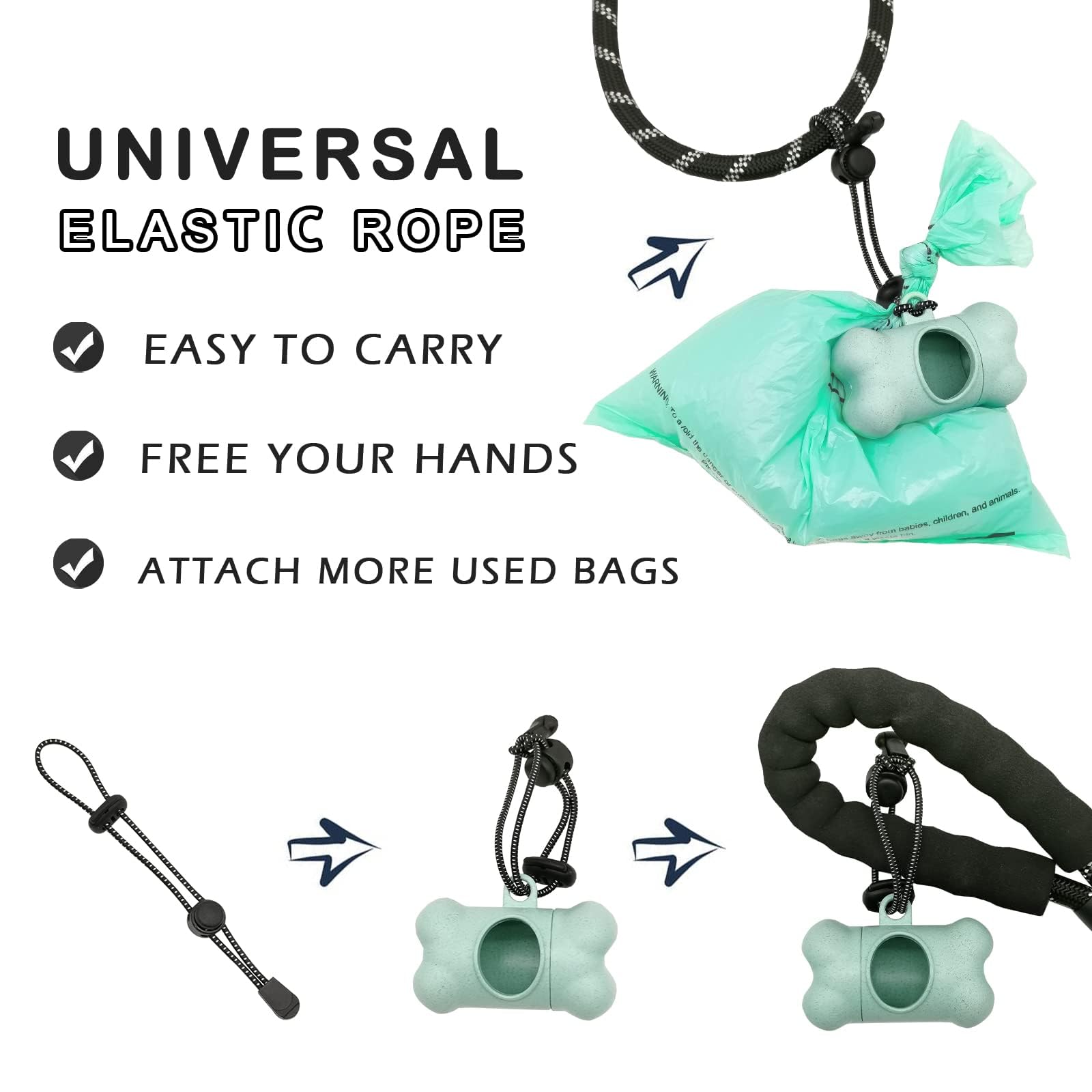 Dog Poop Pickup Bags Holder Dispenser With 1 Roll Random Color Leak-Proof Scented Doggy Waste Bags And Carabiner With Safety Lock Plus Hook And Loop Fastener Never Loose On Leash Lead Again (Blue)