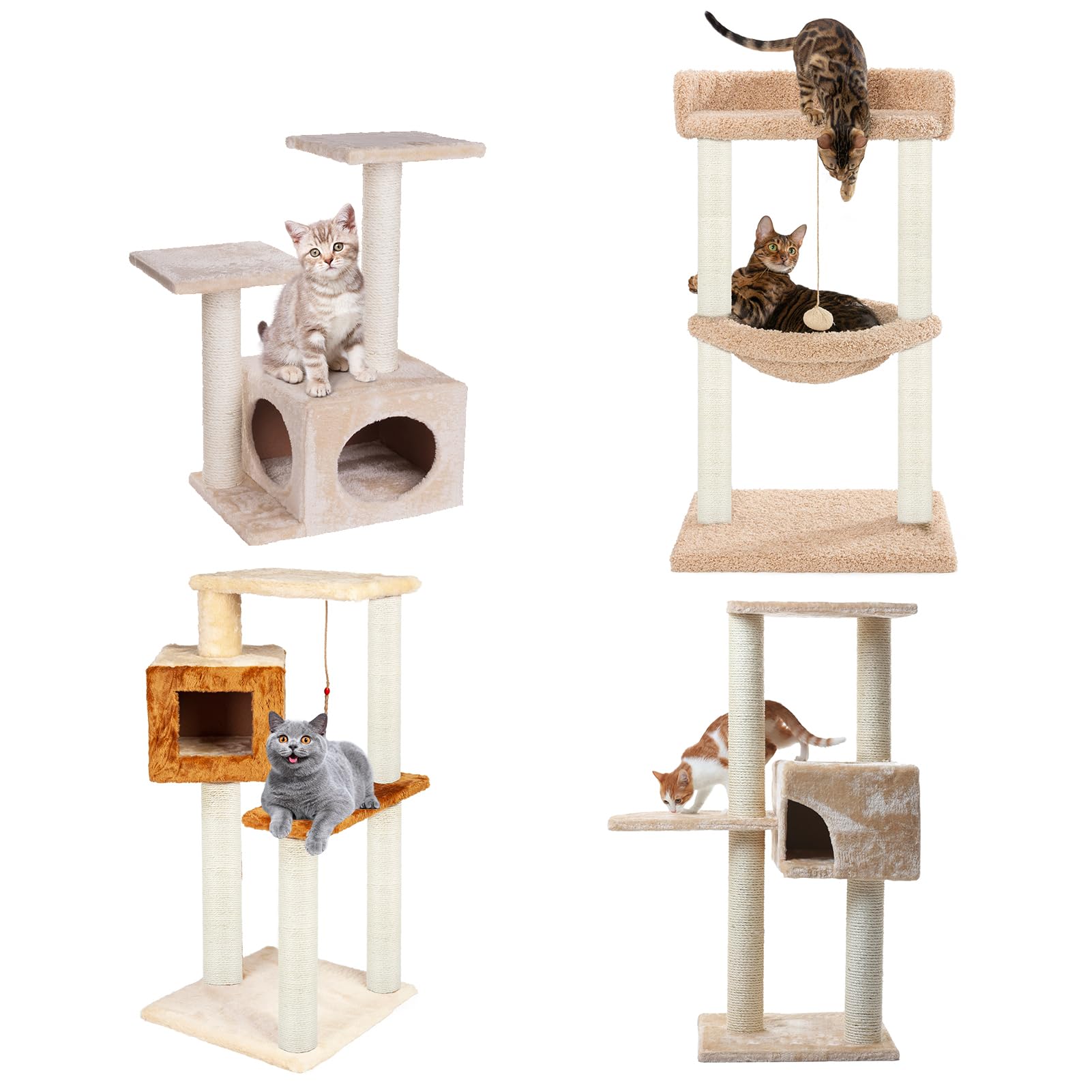 PETUOL Cat Scratching Post Replacement - 15.7" Sisal Pole for Indoor Kittens, M8+White01, Model G500, 4 PCS Set