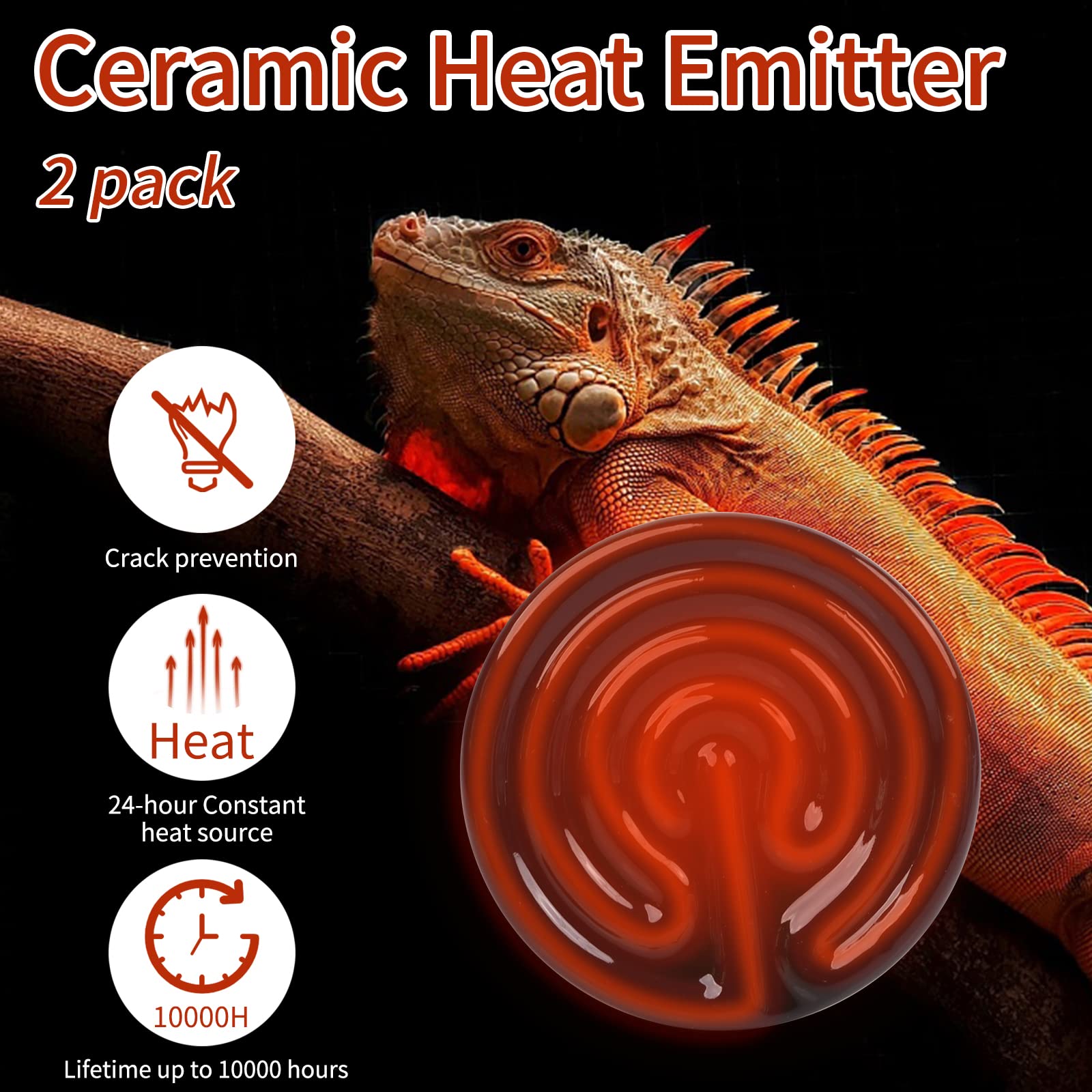 Repti Home 150W Ceramic Heat Emitter (2 Pack), Reptile Heat Lamp Bulbs, Ceramic Heater For Amphibian, Pet Brooder Coop, Chicken, Dog, Cat