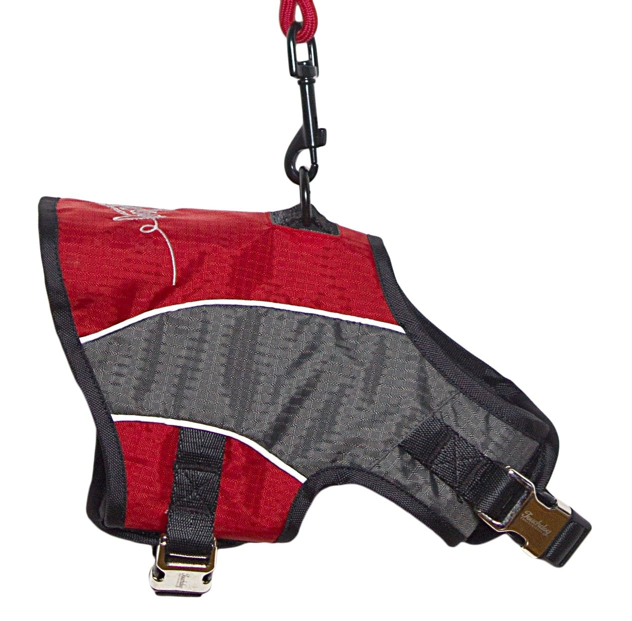 TOUCHDOG 'Reflective-Max' 2-in-1 Premium Performance Adjustable Pet Dog Harness and Leash Combination, Large, Dark Red, Charcoal
