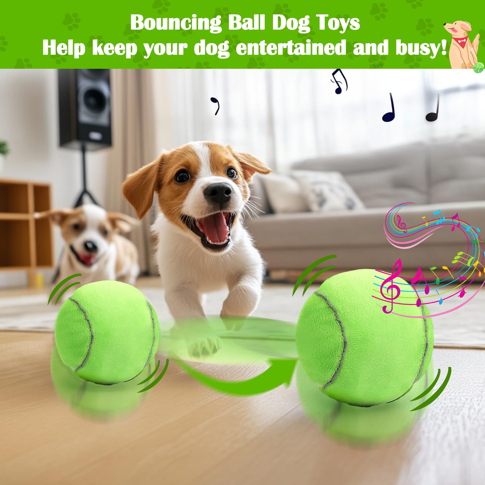 Interactive Dog Toys, Tennis Balls for Dogs with Pop Songs and Recording Mode, Rechargeable Active Self Moving Ball for Small/Me