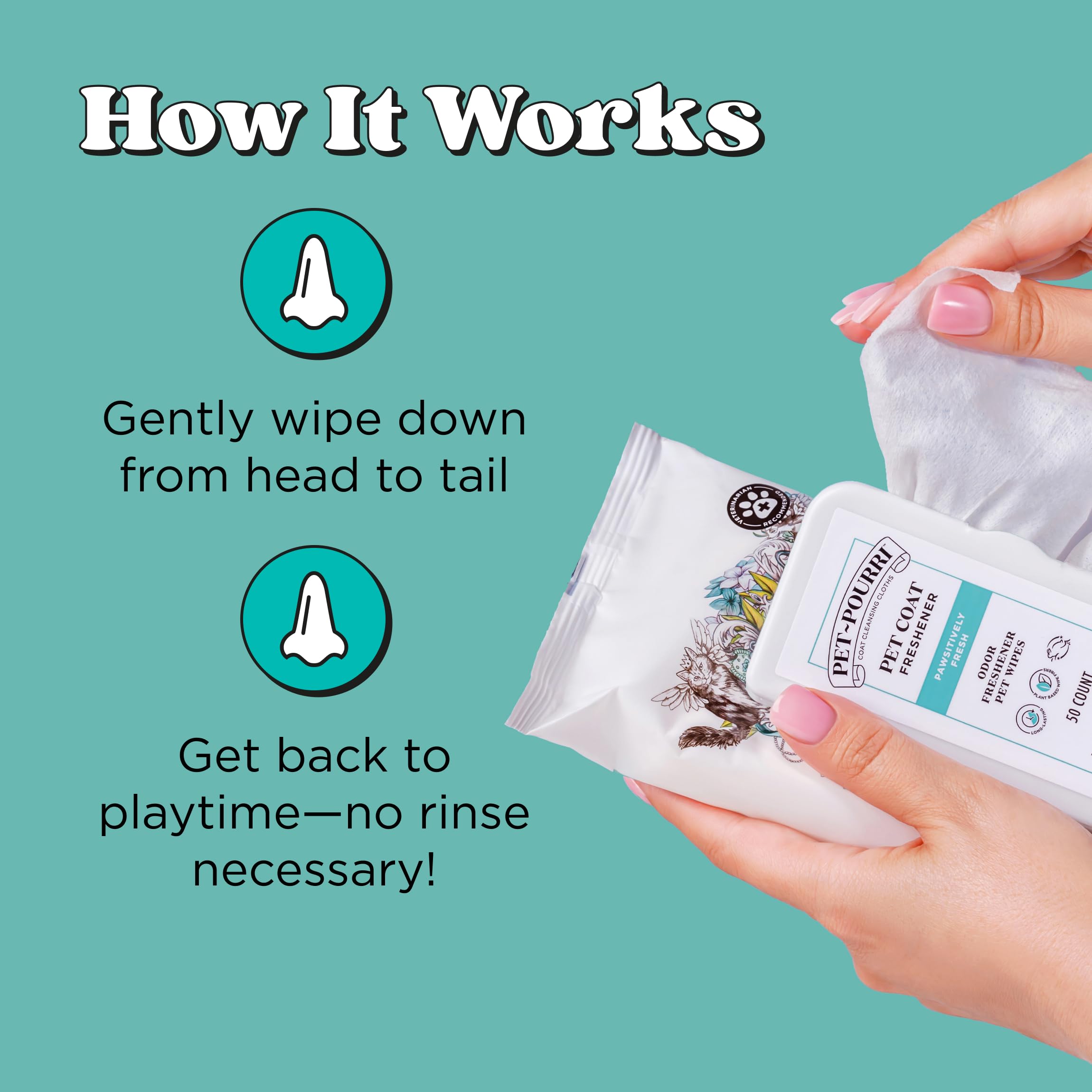 Pet-Pourri Pawsitively Fresh Deodorizing Pet Wipes - Quick Cleaning Wipes For Dogs & Cats - Plant Based Ingredients - Vet Recomm