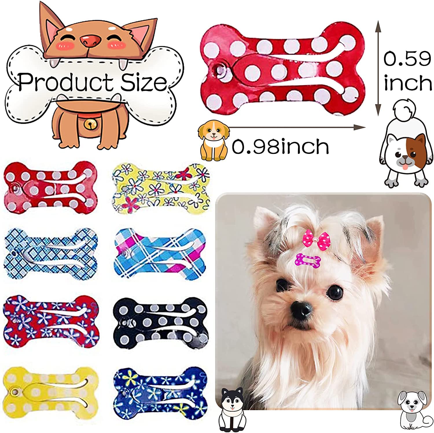 Pet Show 50Pcs/25Pairs Hair Clips For Small Dogs Cute 1 Inch Puppy Barrettes Mini Bone Shaped Snap Hair Bows Pet Grooming Hair A
