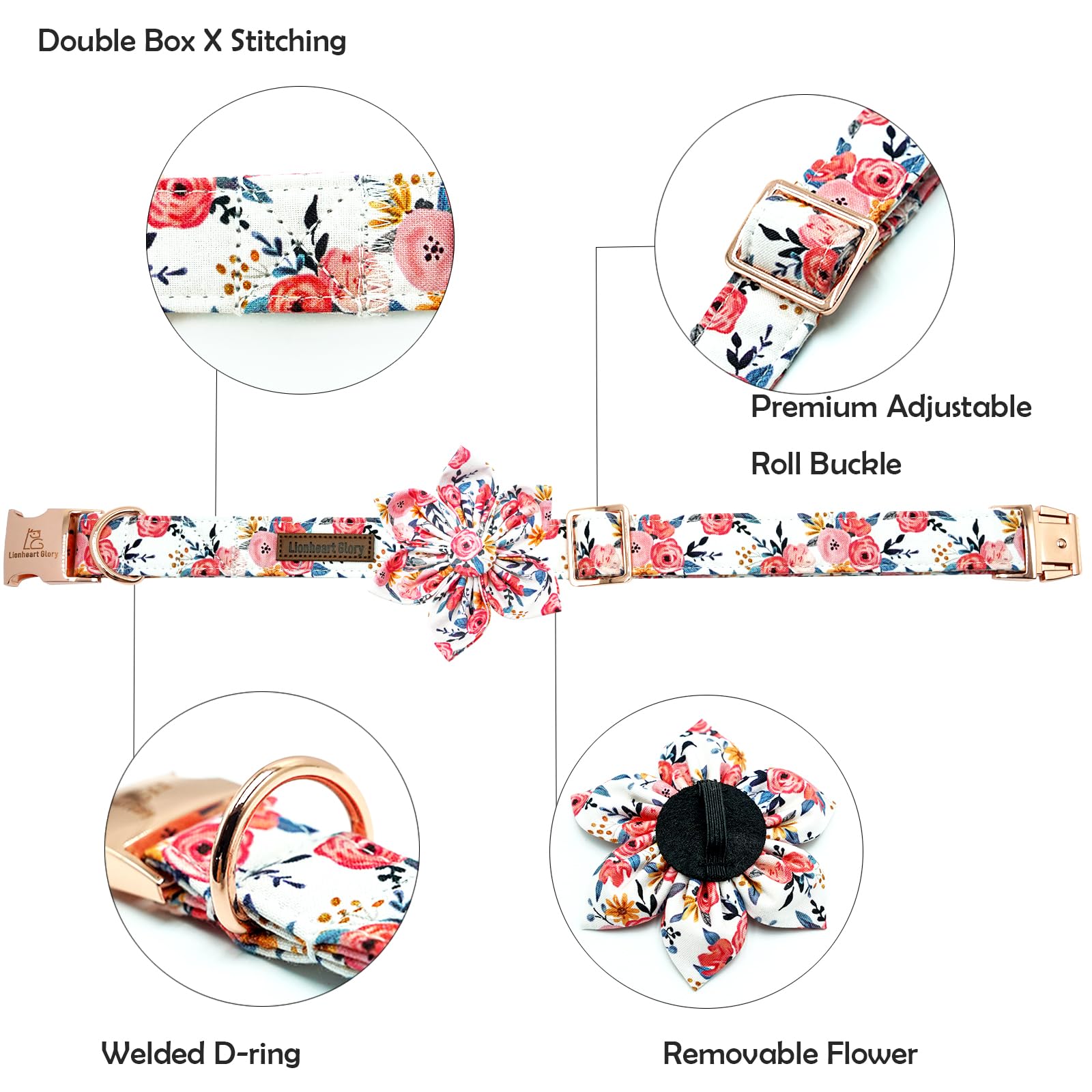 Lionheart Glory Floral Dog Collar - Soft, Durable & Adjustable for Large Dogs