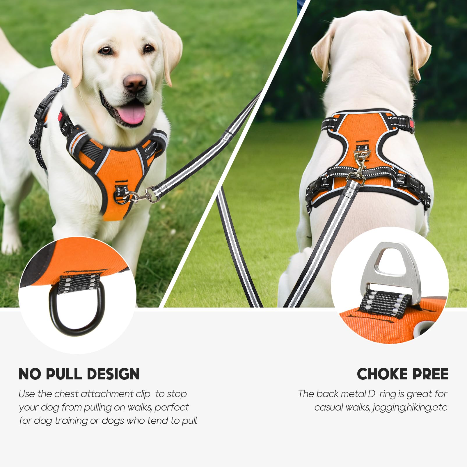 Timos Dog Harness Medium Sized, No Pull With Neck Lockable Snap,No Choke Front Clip Dog Reflective Harness,Adjustable Metal Ring