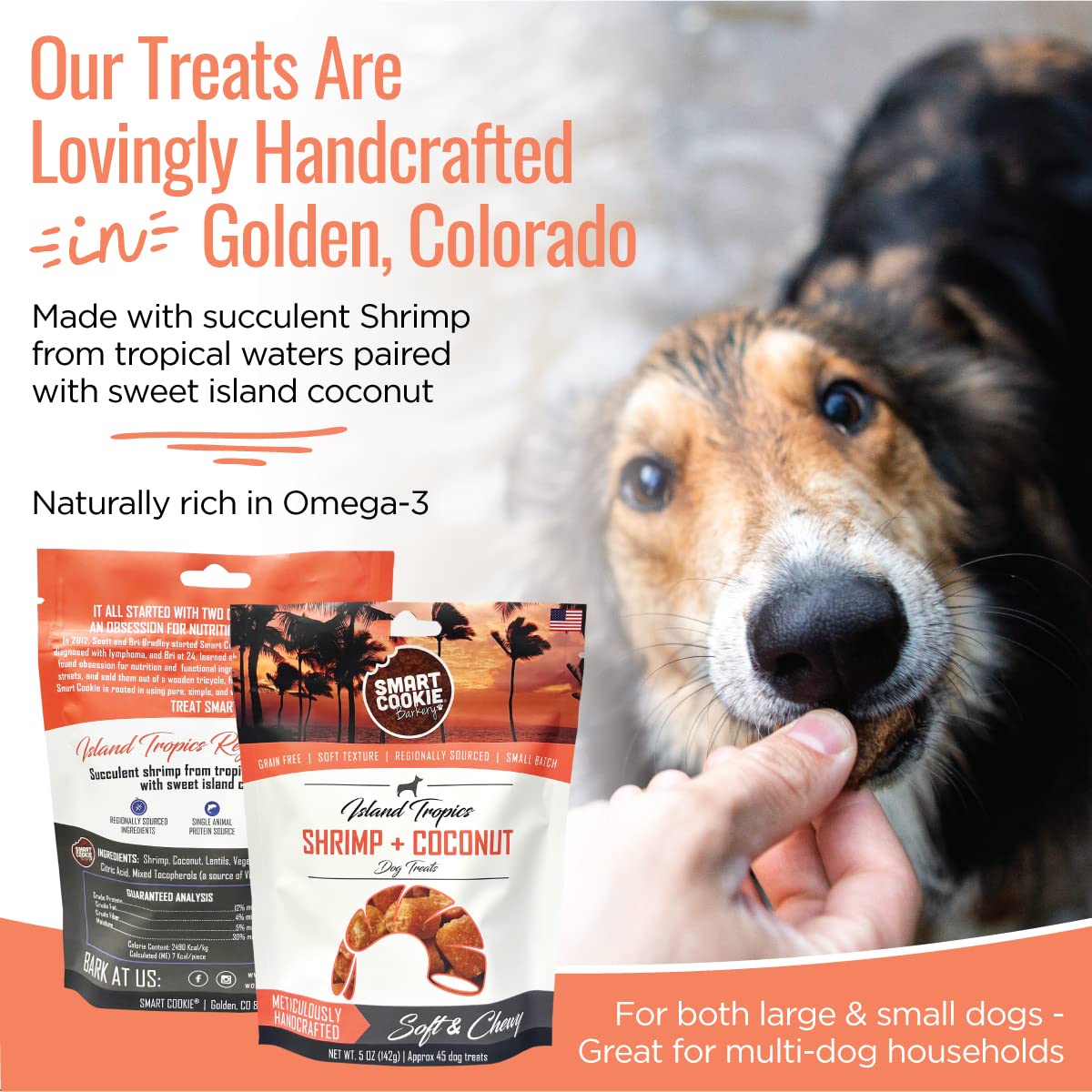 Smart Cookie All Natural Soft Dog Treats - Shrimp & Coconut - Healthy Dog Treats for Allergies, Sensitive Stomachs - Chewy, Grai