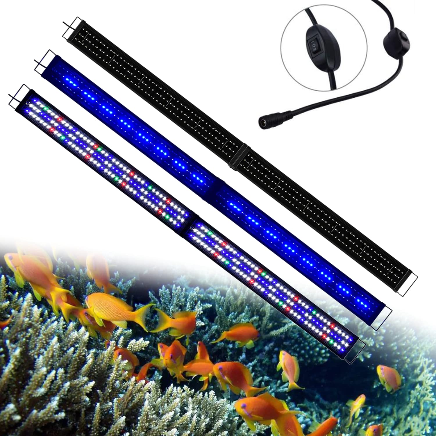 Kzkr Upgraded Aquarium Light Led Full Spectrum 72-84 Inch Foldable Adjustable Hood Lamp For Freshwater Marine Plant 180-210 Cm M
