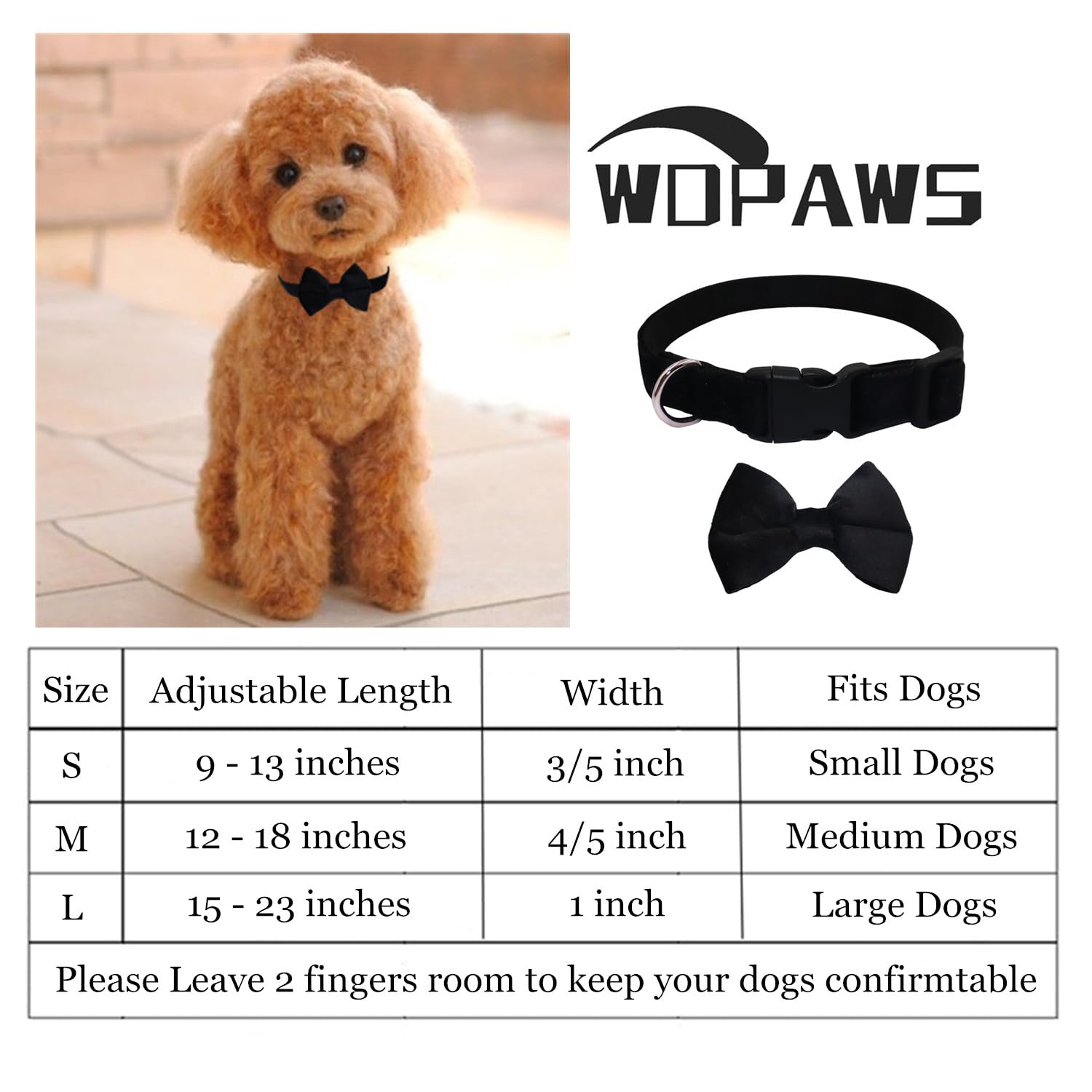 Wdpaws Dog Collar With Bowtie Soft Velvet Material With Quick Release Buckle For Small Dogs (Black, S)