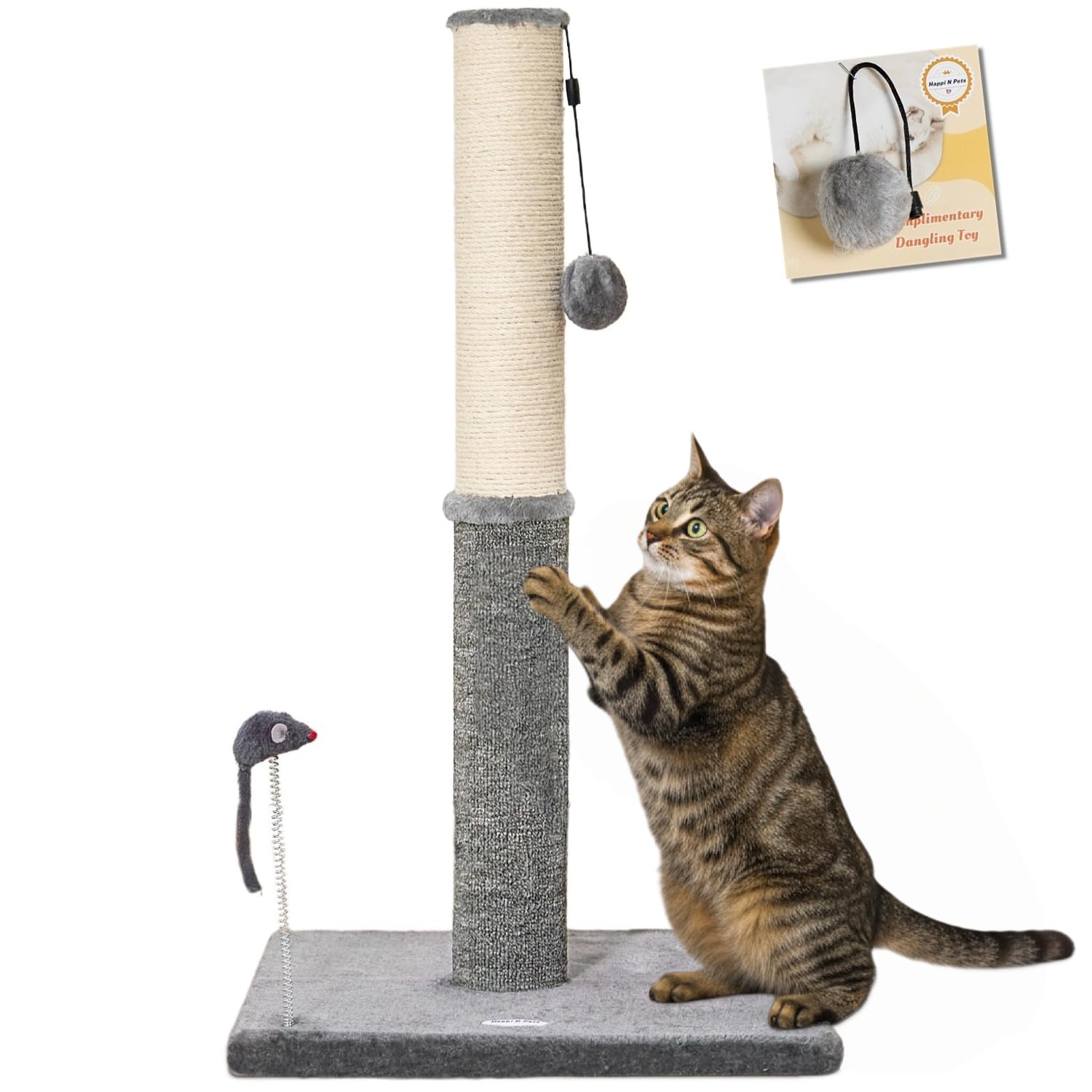 Happi N Pets 29.5 Tall Cat Scratching Post, Cat Scratchers for Indoor Cats, Sisal Scratch Post & Carpet Post in One, Stable Cat 