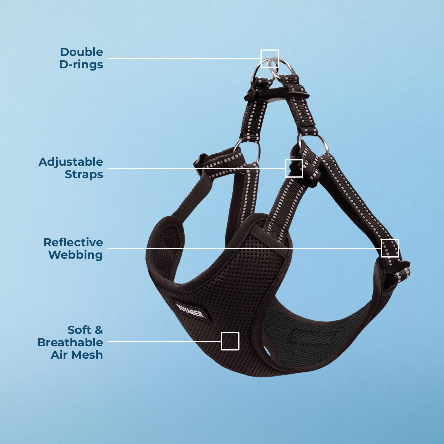 Best Pet Supplies Voyager Adjustable Dog Vest Harness Breathable No Pull Harness For Small, Medium, Large Dogs, Heavy Duty Harness For Walking, Jogging, Easy Step-In, Reflective Stripes - (Black), S