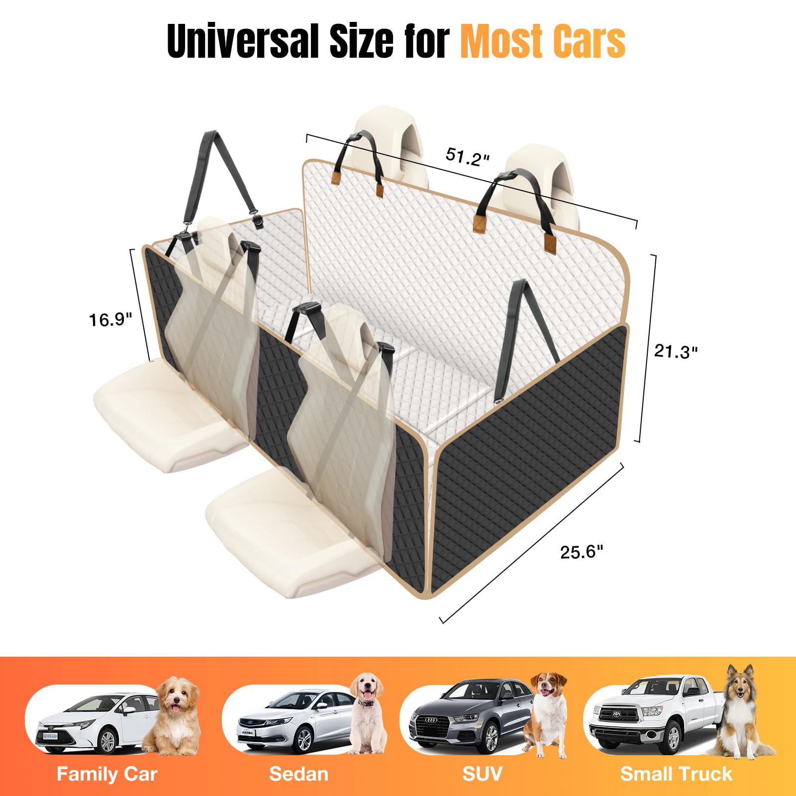 Lekespring Dog Car Seat Cover For Back Seat, Dog Car Bed Cover With Strong Hard Bottom, Car Back Seat Extender Hammock For Car S