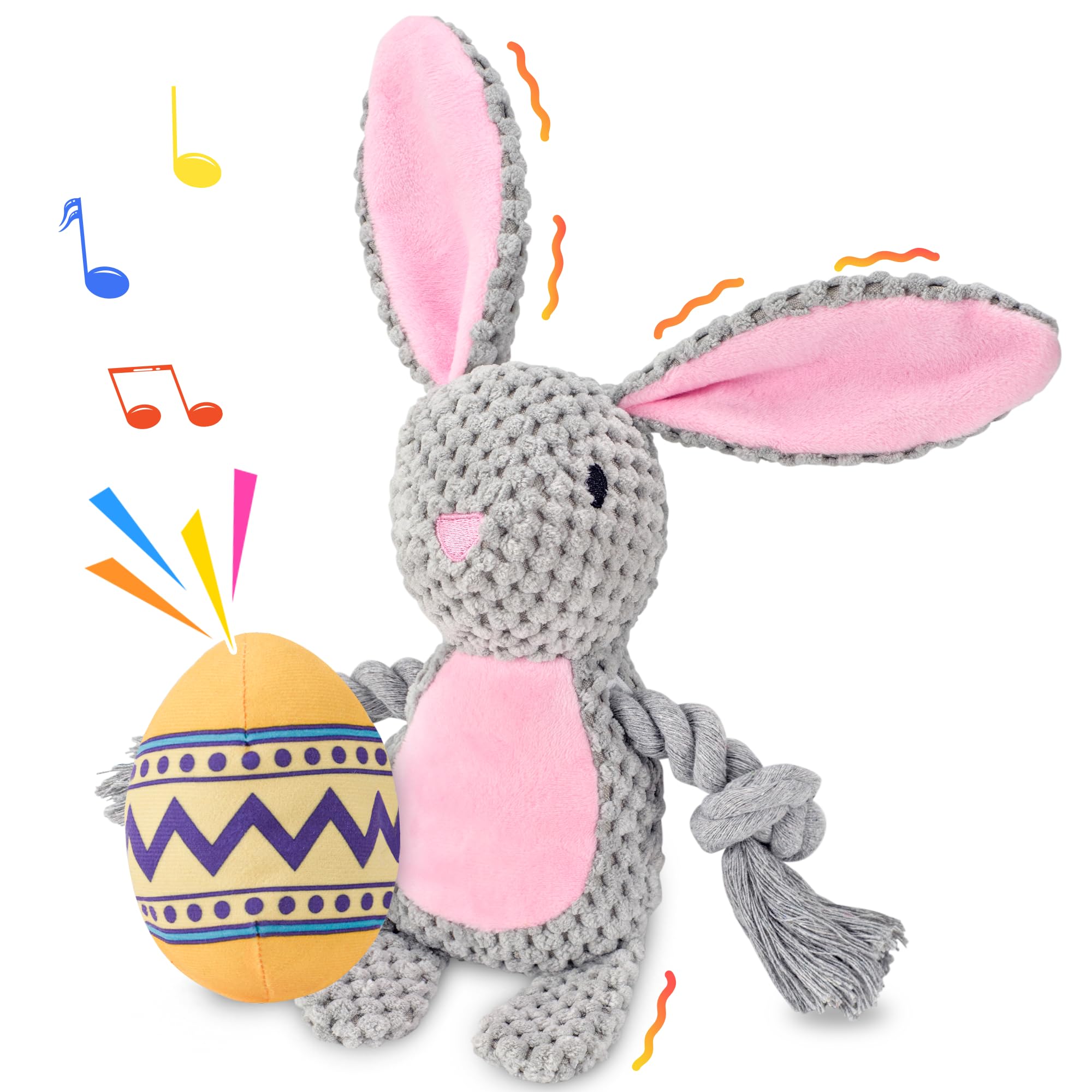 Ousiya 2 Pack Easter Dog Toys, Easter Squeaky Rabbit & Eggs Toys With Crinkle Pet Gifts For Puppy, Small, Medium, Large Dogs