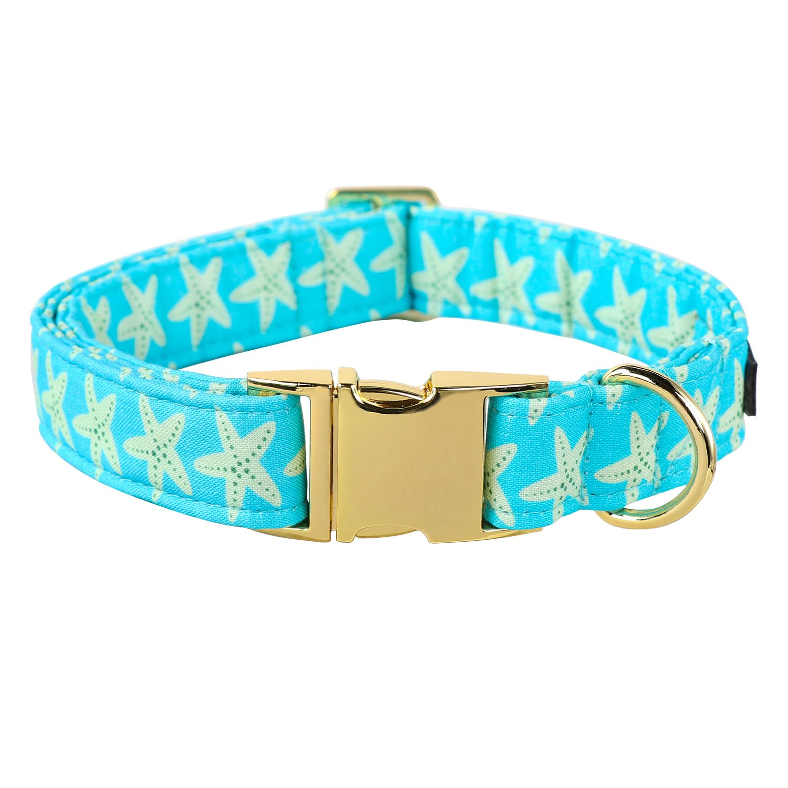 Lionet Paws Boy Dog Collar, Comfortable Adjustable Cute Yellow Starfish Collar With Metal Buckle For Male Dogs, Medium, Neck 13.