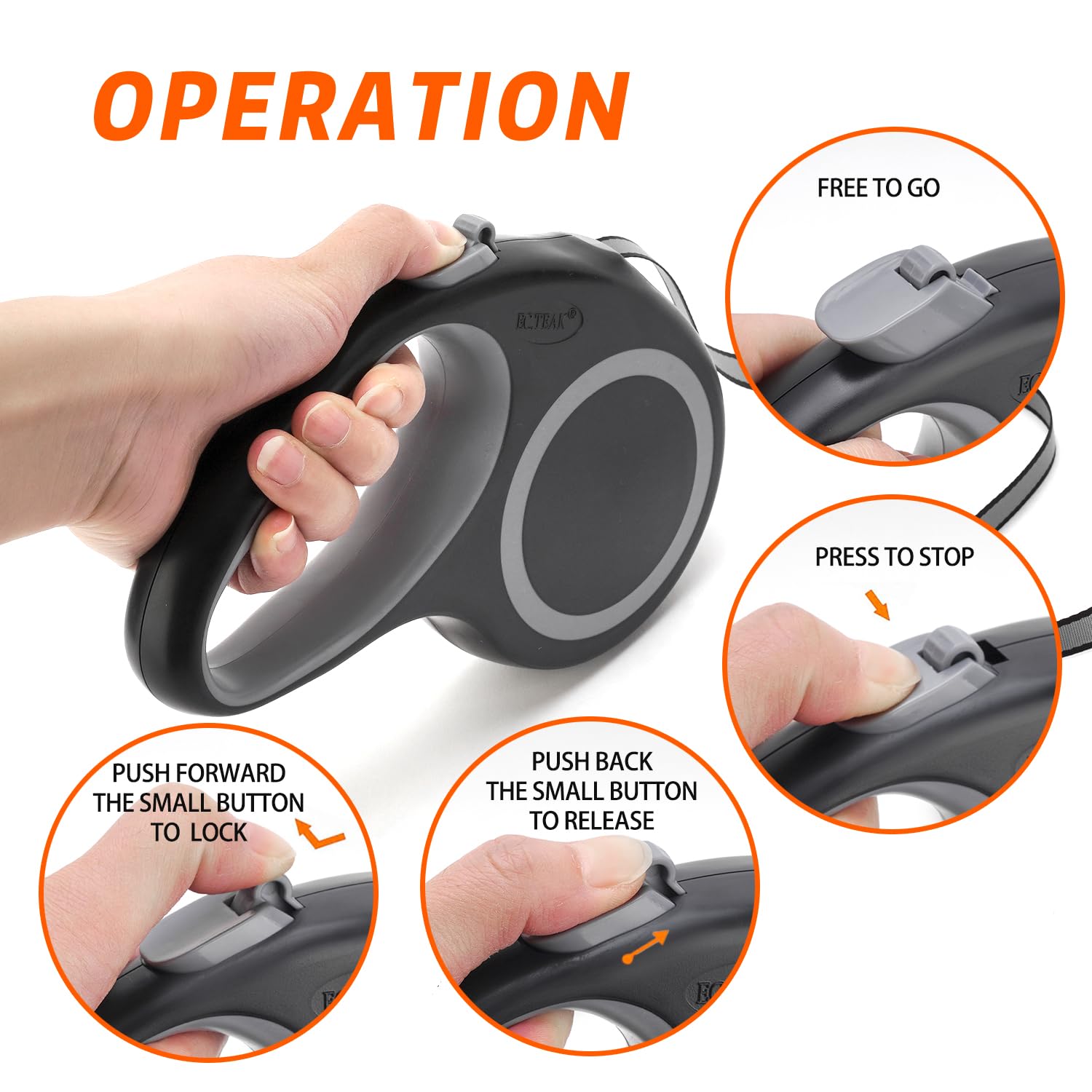 Retractable Dog Leash 16 Ft Durable Comfortable Leash For Small Medium Dogs/Cats Up To 55 Lbs, One-Handed Brake, Stainless Steel