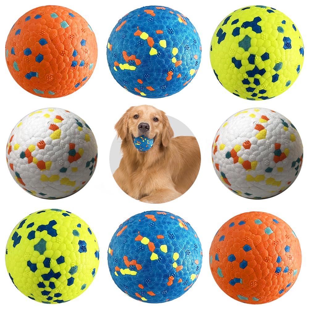 Mankoda Dog Balls, 8Pcs Tennis Ball Toys For Aggressive Chewers, Durable Teething Chew Dog Toys, Diameter 3'' Water Toy Fetch Ba