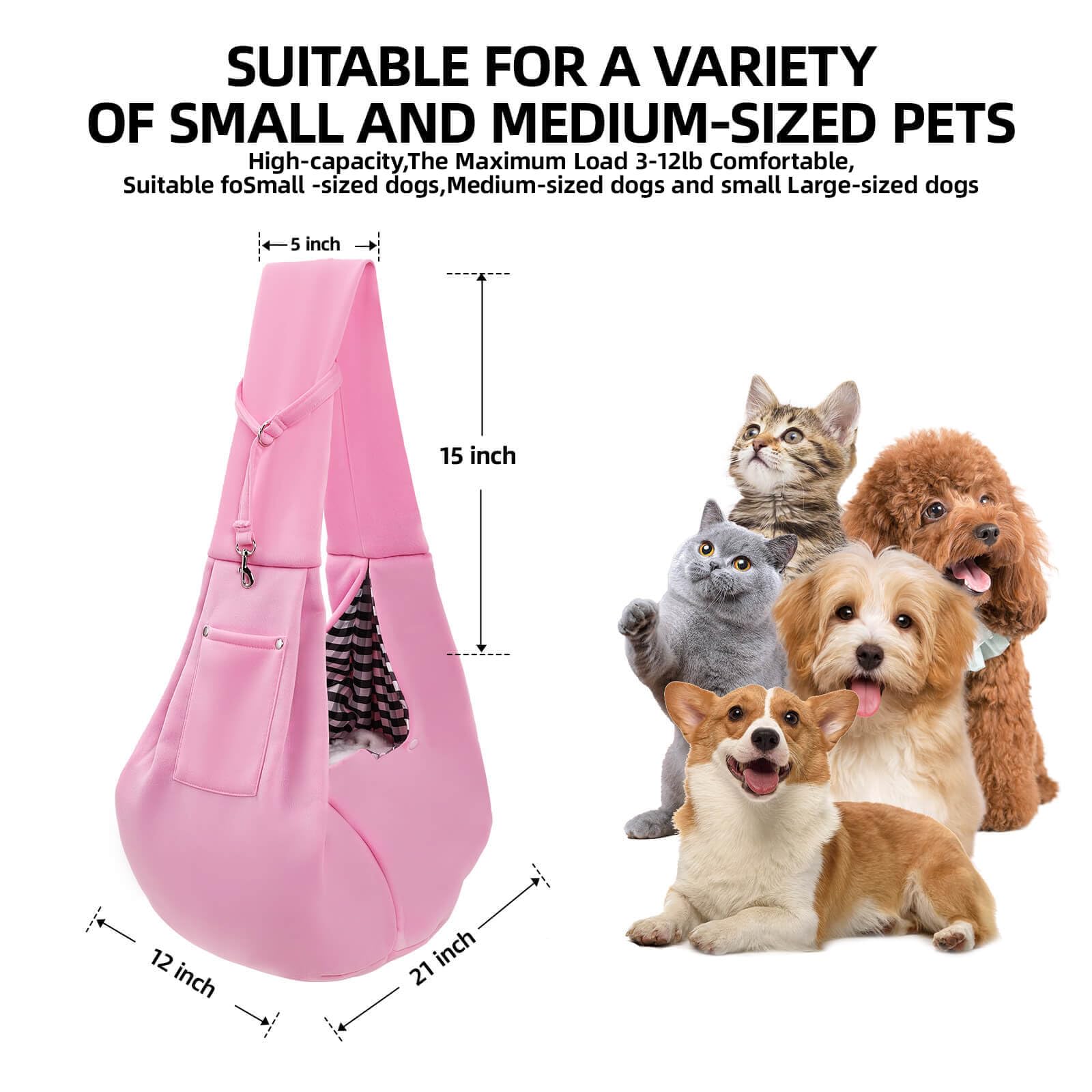 Dog Carrier Sling - Reversible Puppy Carrier Purse With Storage Pocket, Hand-Free Dog Sling Carrier For Carry Small Dogs And Cats, Travel Safety Harness, Dog And Cat Harness (Pink)