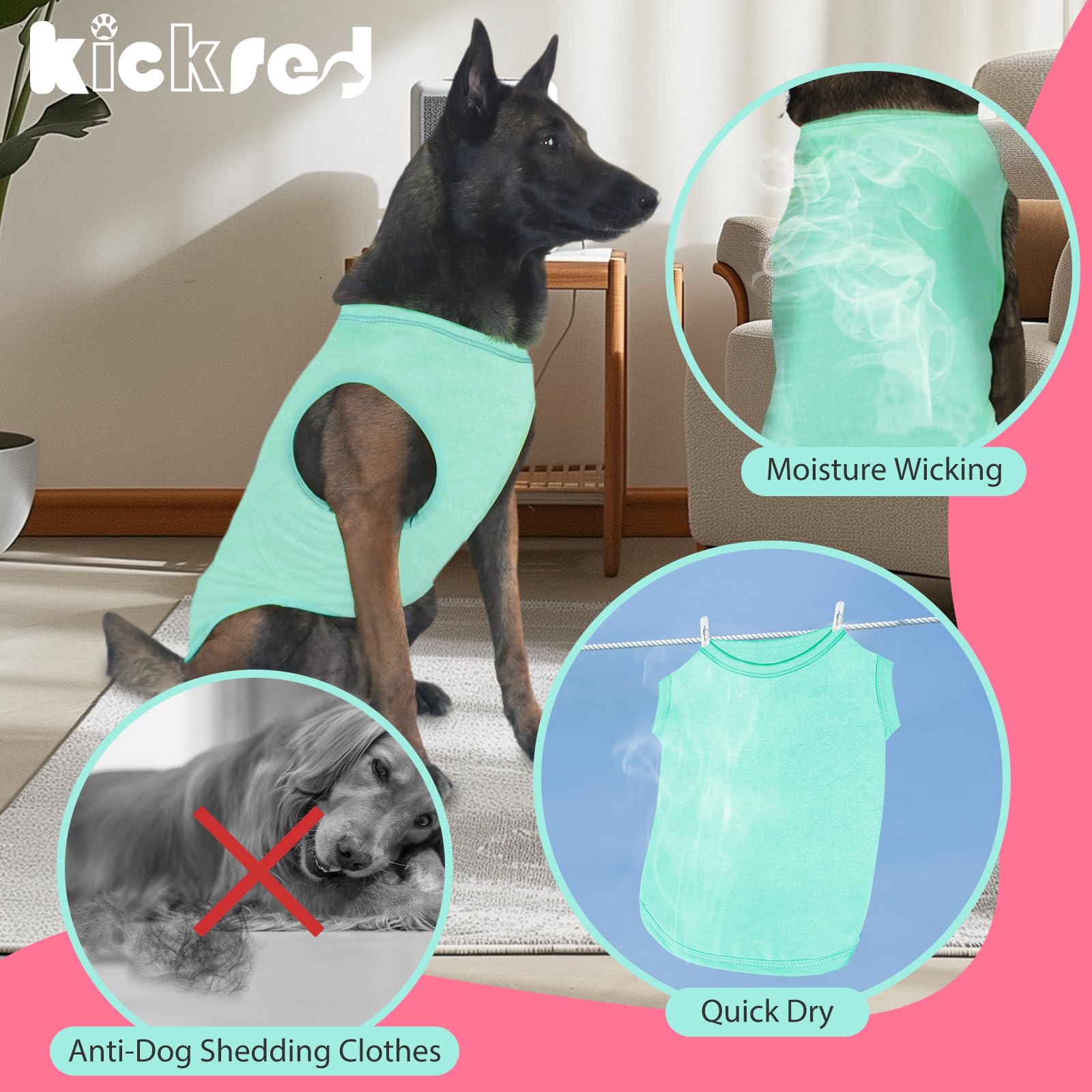 Kickred 2 Pack Dog Shirts, Quick Dry Breathable Dog Clothes Pet Sleeveless Vest, Lightweight Stretchy Tank Top T-Shirts For Dogs