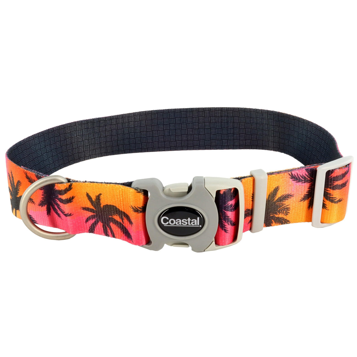 Coastal Pet Sublime Adjustable Dog Collar - Adjustable Plastic Buckle - Vibrant & Colorful Dog Collar With Fade-Resistant Patterns - Sunset Palms With Black Grid, Medium - 1' X 12'-18'