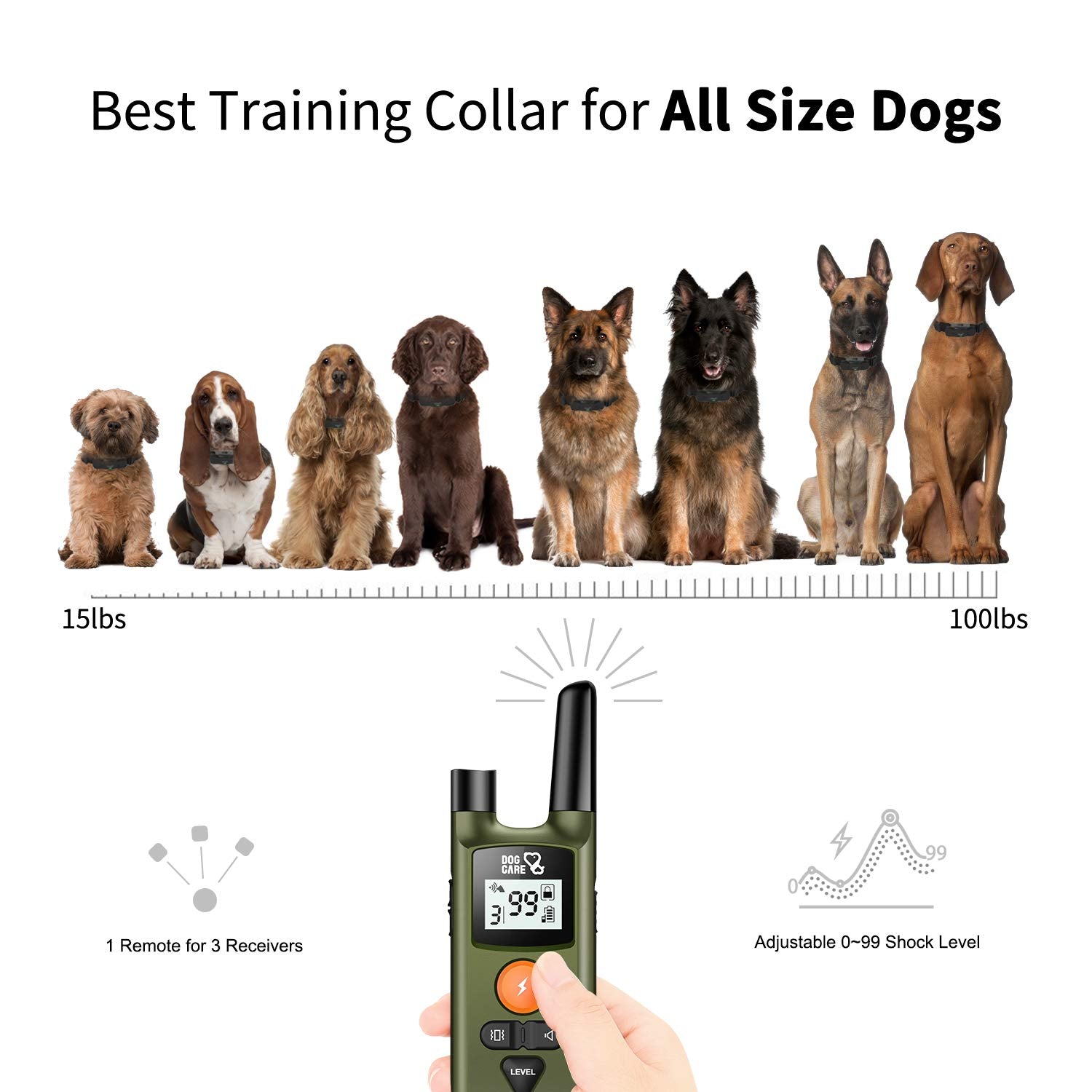 Dog Training Collar - Rechargeable Dog Shock Collar W/3 Training Modes, Beep, Vibration And Shock, Rainproof Training Collar, Up To 1000Ft Remote Range, Adjustable Shock Levels Dog Training Set