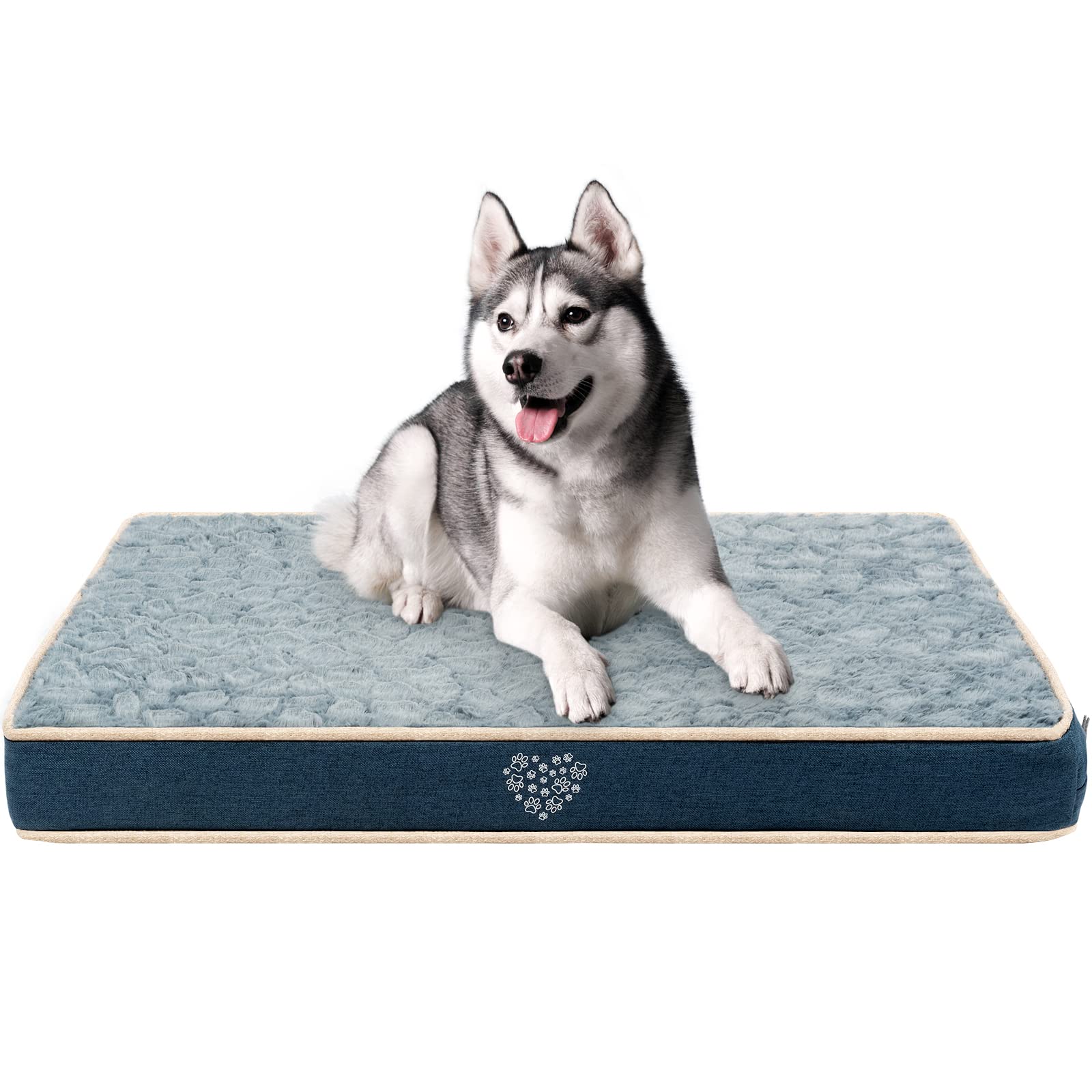 Vankean Waterproof Dog Crate Pad Bed Mat Reversible (Cool & Warm), Removable Washable Cover & Waterproof Inner Lining, Pet Crate Mattress For Cats And Dogs, Joint Relief Dog Bed For Crate, Navy/Grey
