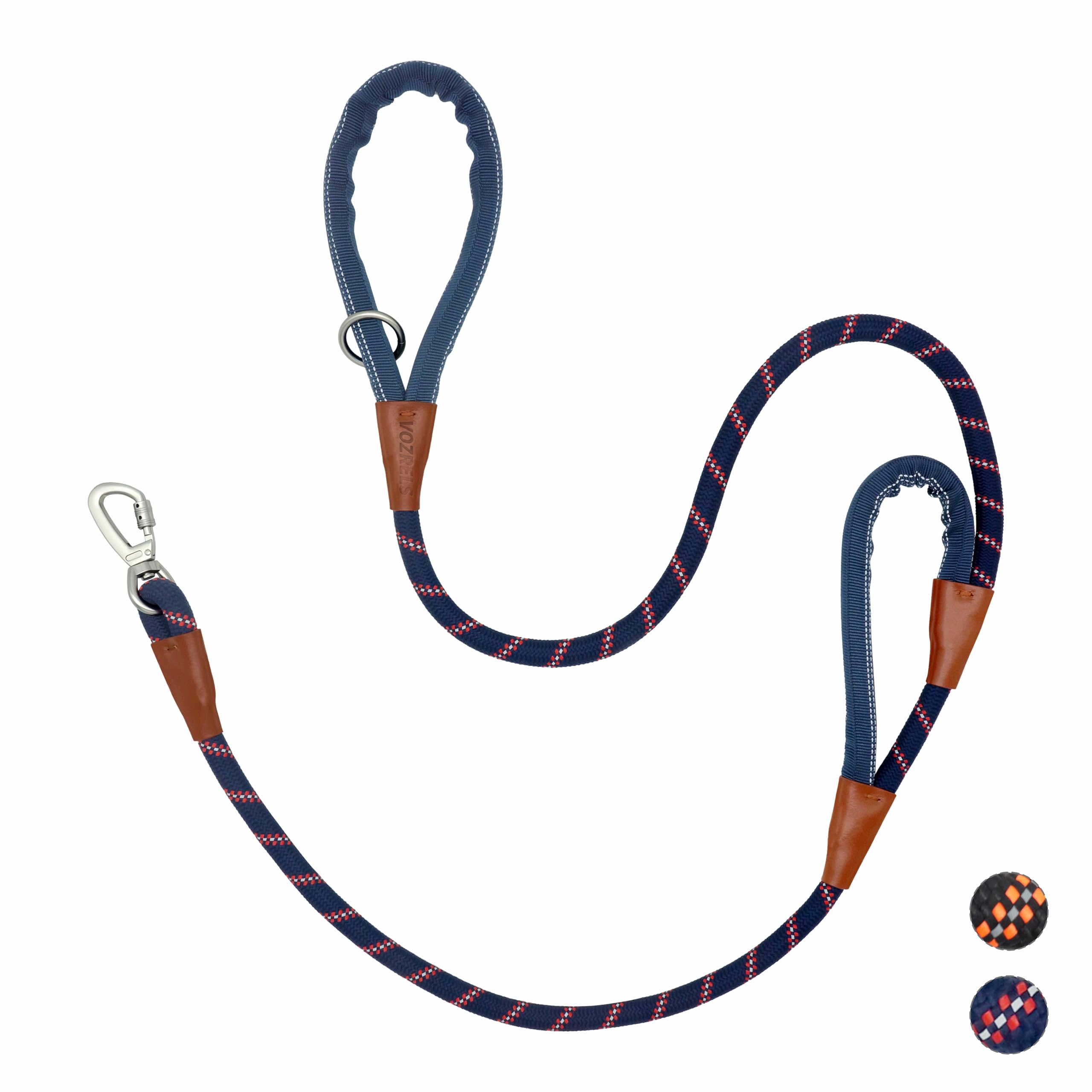 Vozrels Dog Leash Heavy Duty 5Ft, Double Handle Dog Leash With Padded Handle For Traffic Control, Reflective Rope Leashes With C