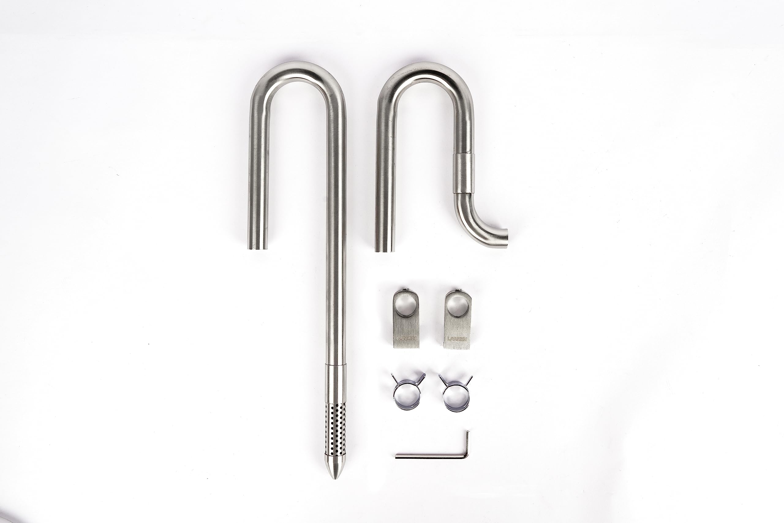 LANDEN Stainless Steel Lily Pipes Set for Rimless Aquariums, Inflow/Outflow, 16mm Diameter, Includes Clamps
