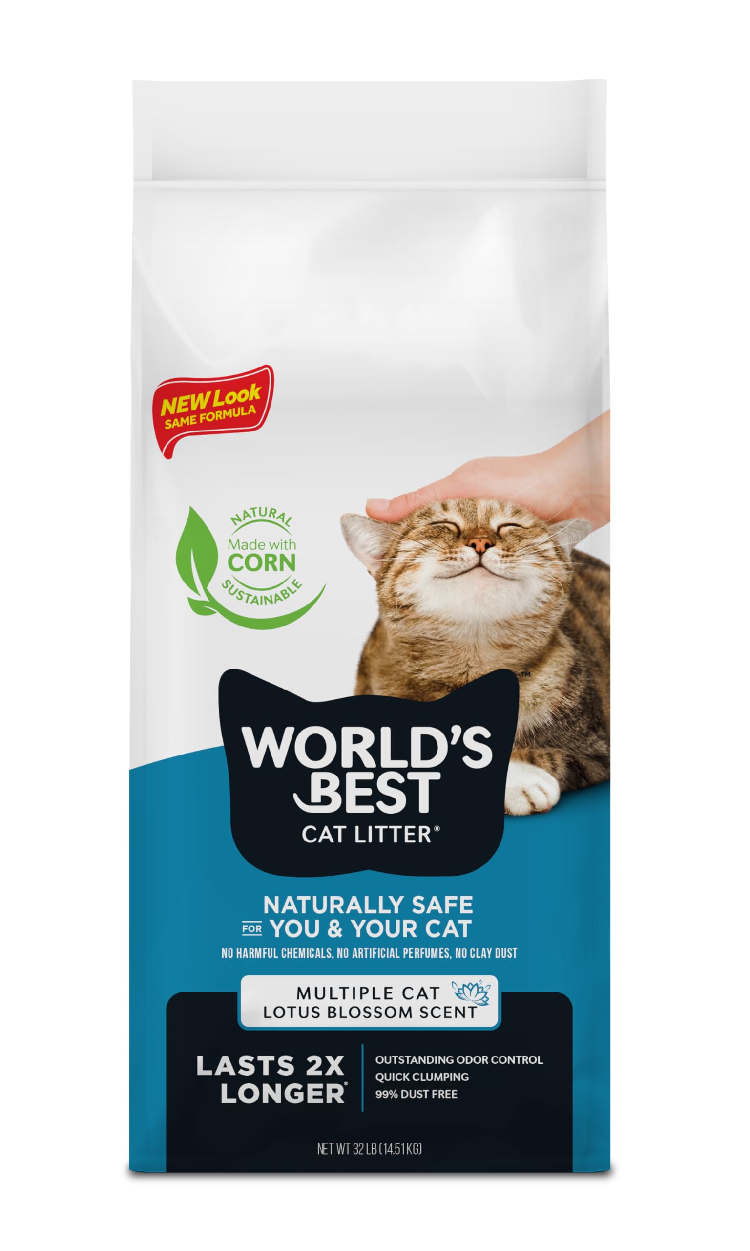 World'S Best Cat Litter Multiple Cat Lotus Blossom Scented 32-Pounds - Natural Ingredients, Quick Clumping, Flushable, 99% Dust Free & Made In Usa - Floral Fragrance & Long-Lasting Odor Control