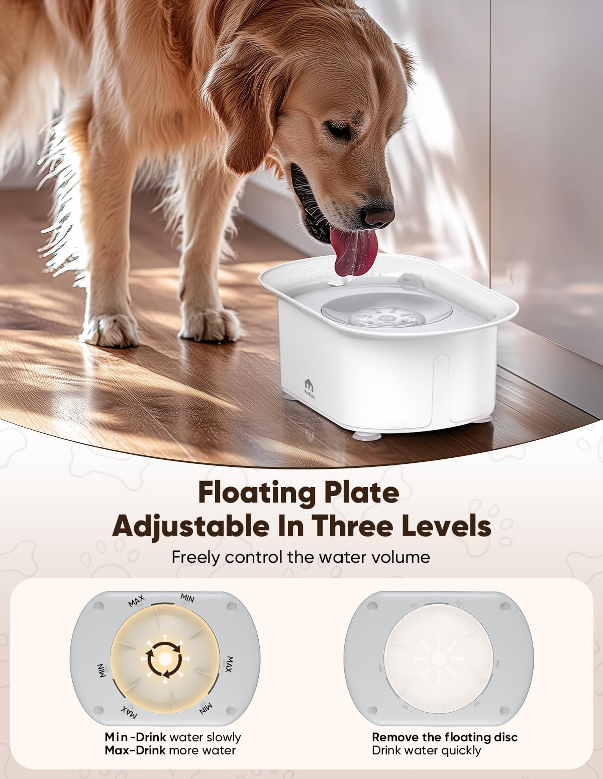 Petpath Dog Water Bowl 2.2L/75Oz - No Spill Splash-Proof Design, Anti-Slip Suction Base & Slow Flow Dripless Dispenser, Large Ca