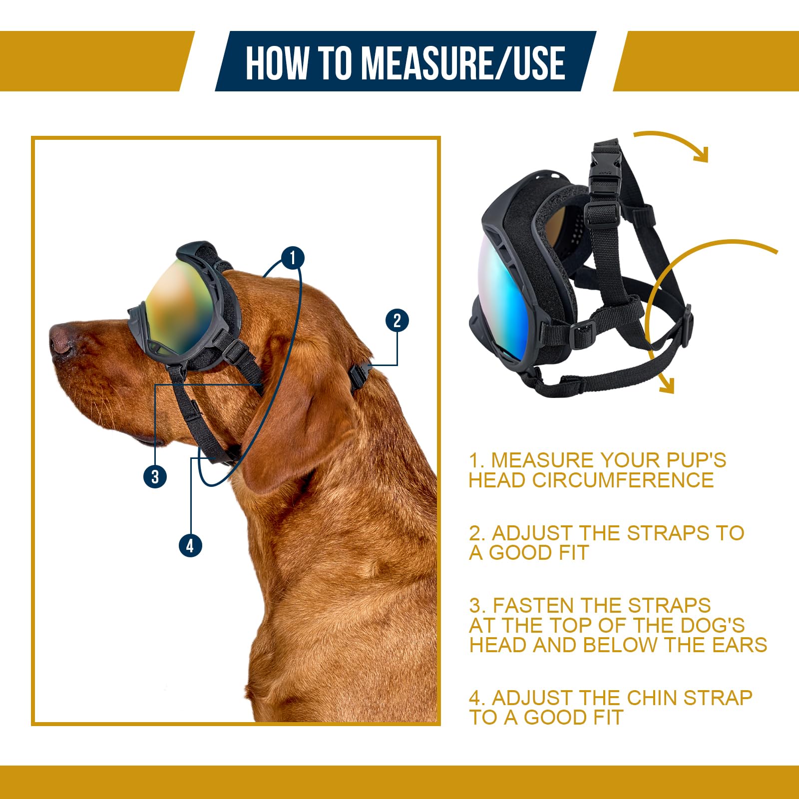 Onetigris Dog Goggles, Dog Sunglasses For Large Dogs With Adjustable Strap Uv Protection, Windproof, Suitable For Medium Large B