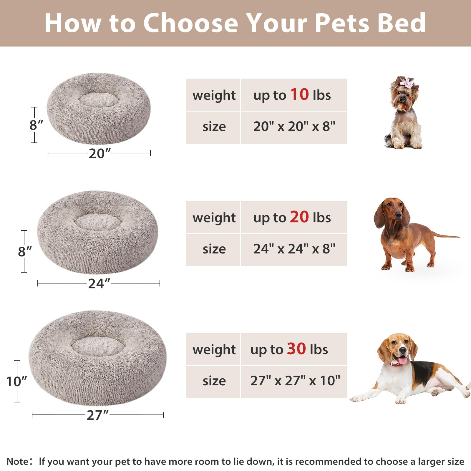 Wnpethome Calming Dog Bed & Cat Bed, Anti-Anxiety Donut Small Dog Bed, Fluffy Faux Fur Cats Cushion Puppy Bed For Small Pets And