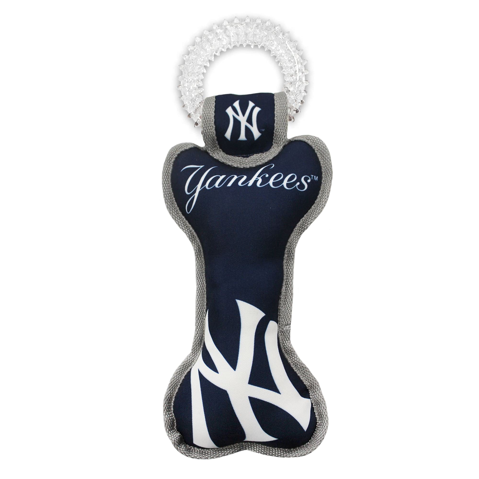Mlb New York Yankees Bone Shaped Dental Dog Tug Toy With Squeaker. Tough Pet Toy For Healthy Fun, Teething, And Cleaning Pet'S T