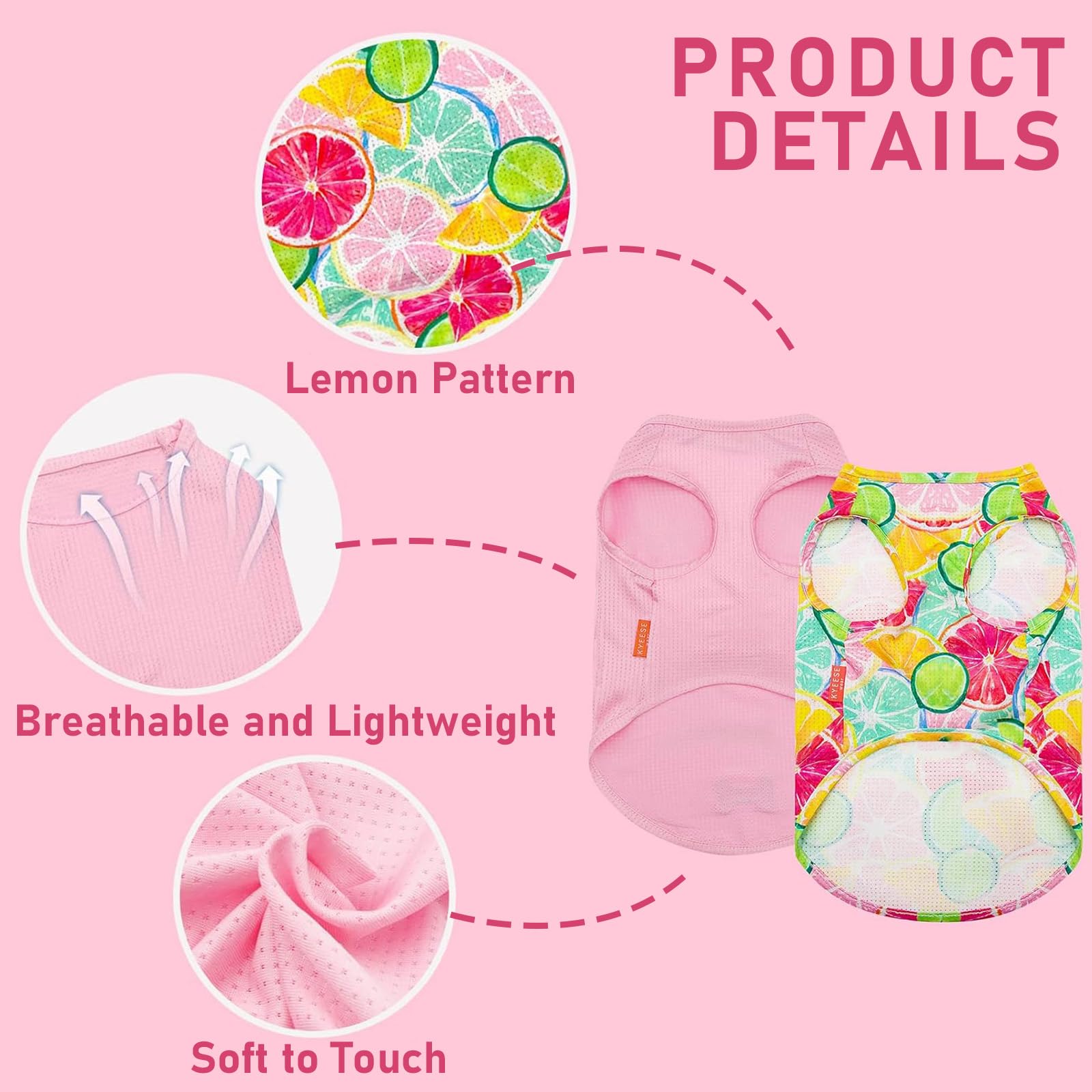 Kyeese 2 Pack Dog Shirts Quick Dry Lightweight Dog T-Shirts With Reflective Label Tank Top Sleeveless Vest Cat Shirts For Summer Lemon Pattern