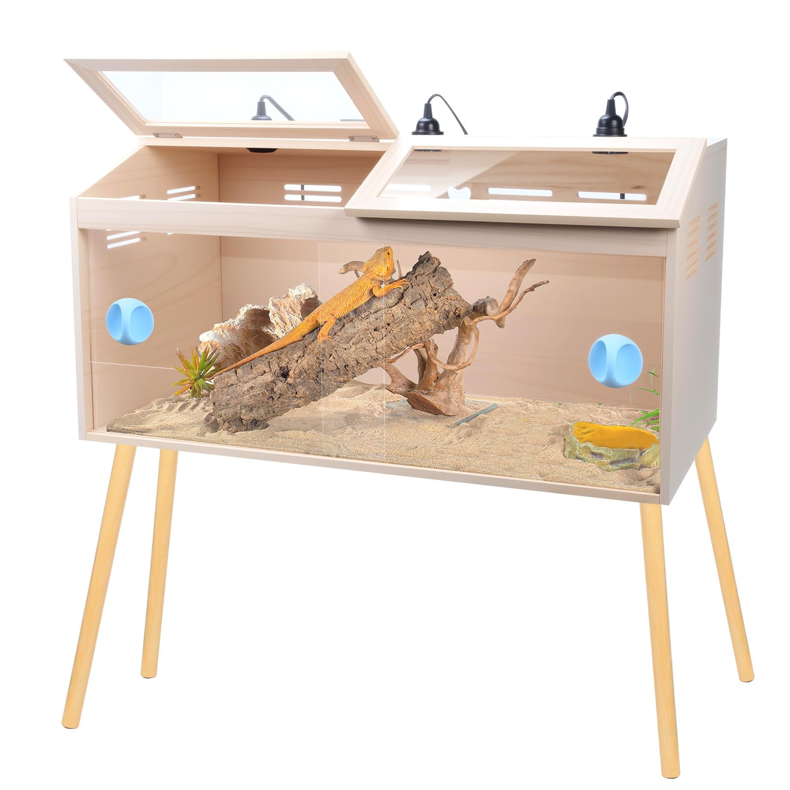 MECESOR Reptile Terrarium with Stand & Ventilation - 33 Gallon Bearded Dragon Tank, Wood & Acrylic Enclosure, Reptile Tank Inclu
