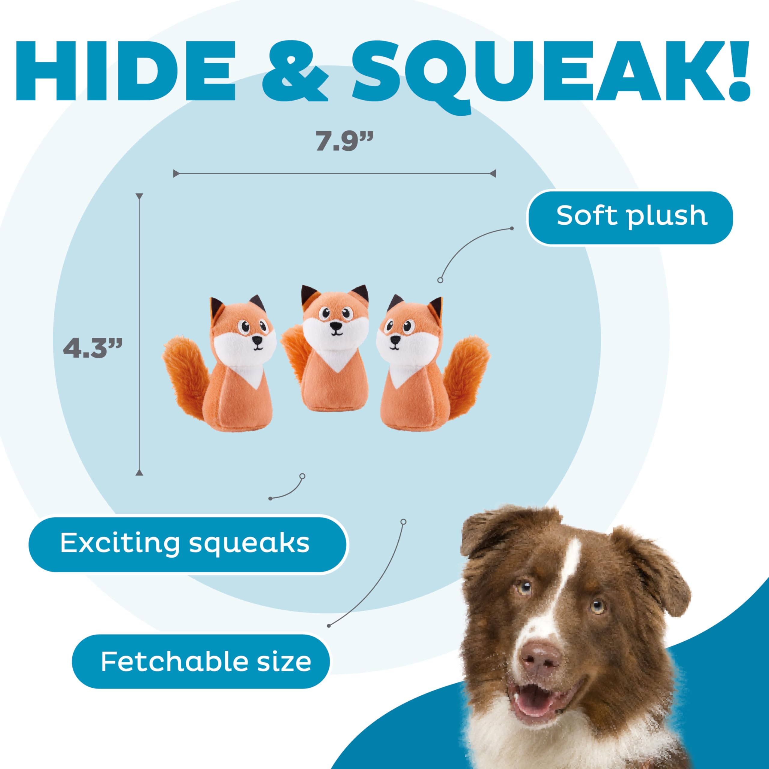 Outward Hound Fox Hide A Puzzle Plush Dog Toys - Replacement 3 Pack - Polyester