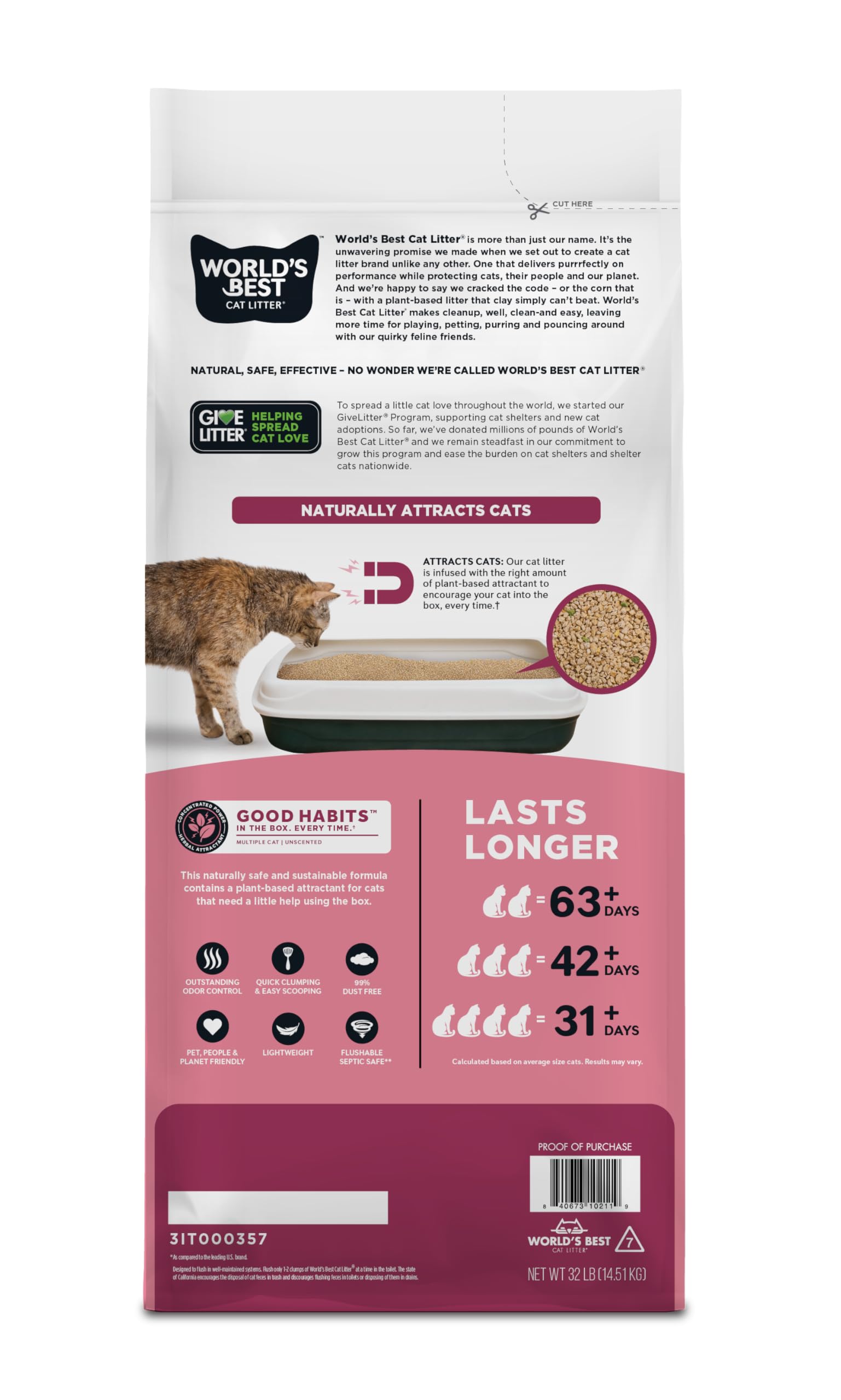 World'S Best Cat Litter Good Habits Cat Attract Litter | Natural Plant-Based Attractant | Multicat Flushable Corn Litter | Unsce