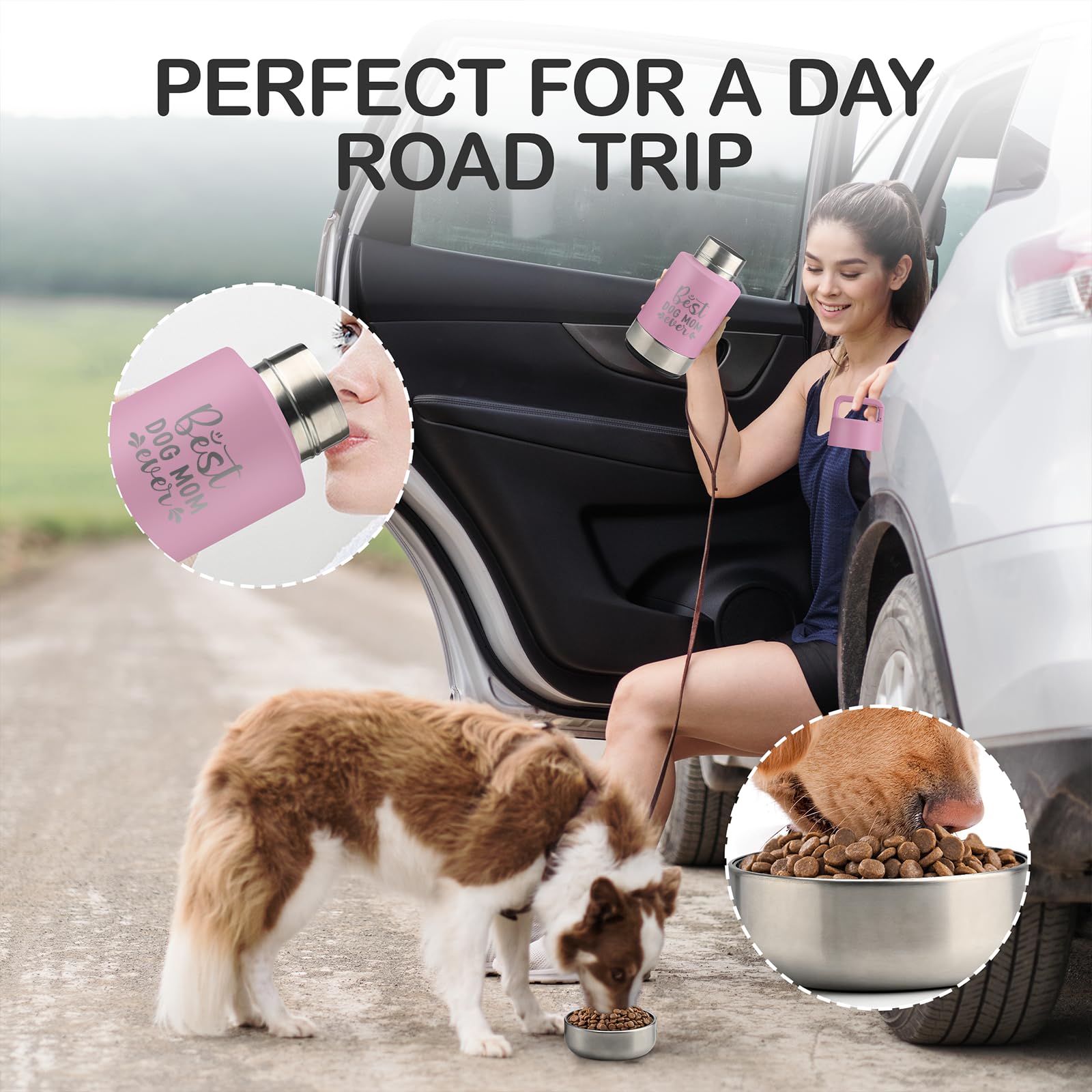 KEWIXY Insulated Dog Travel Water Bottle With Detachable Bowls, Ideal Dog Mom Gifts for Women, Portable Water Bottle Dispenser,