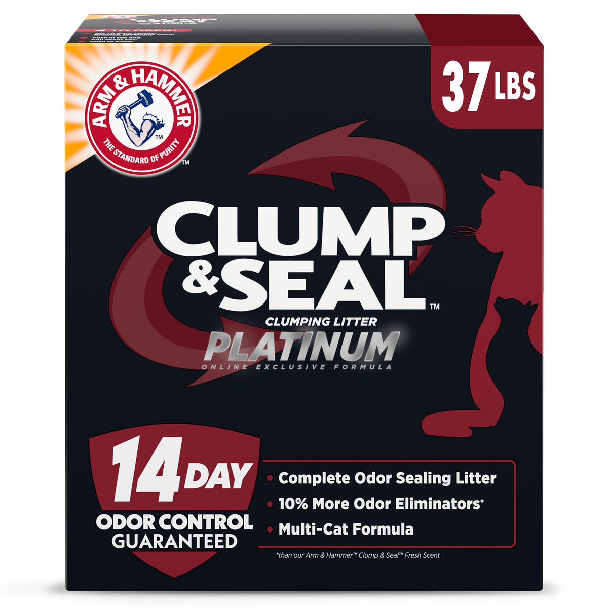 Arm & Hammer Clump & Seal Platinum Multi-Cat Complete Odor Sealing Clumping Cat Litter With 14 Days Of Odor Control, 37 Lbs, Online Exclusive Formula