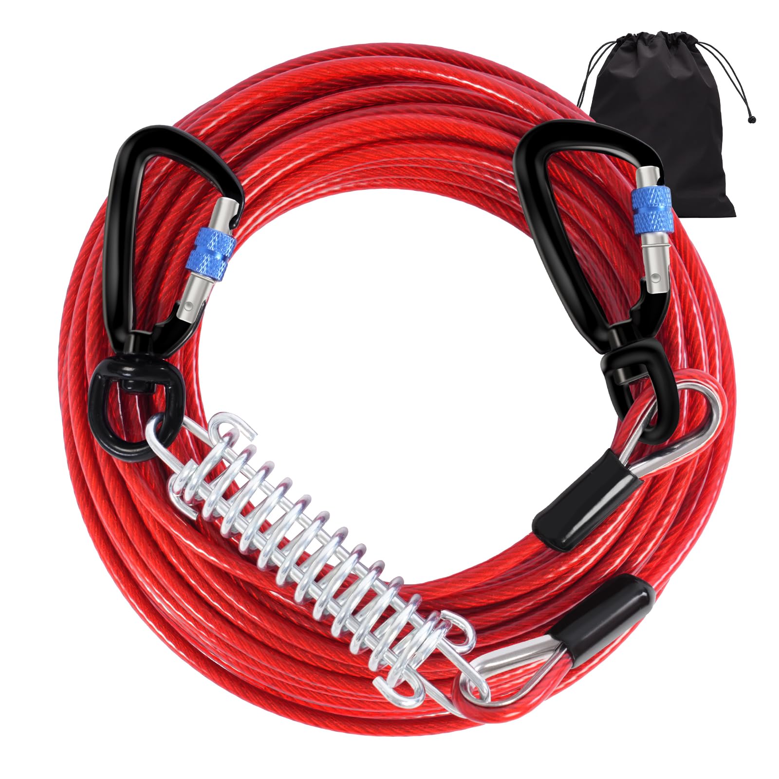 Snagle Paw Dog Tie Out Cable 15Ft,Heavy Duty Dog Leads For Yard With Shock Absorbing Spring & Swivel Hook,Leash Cable For Outdoo