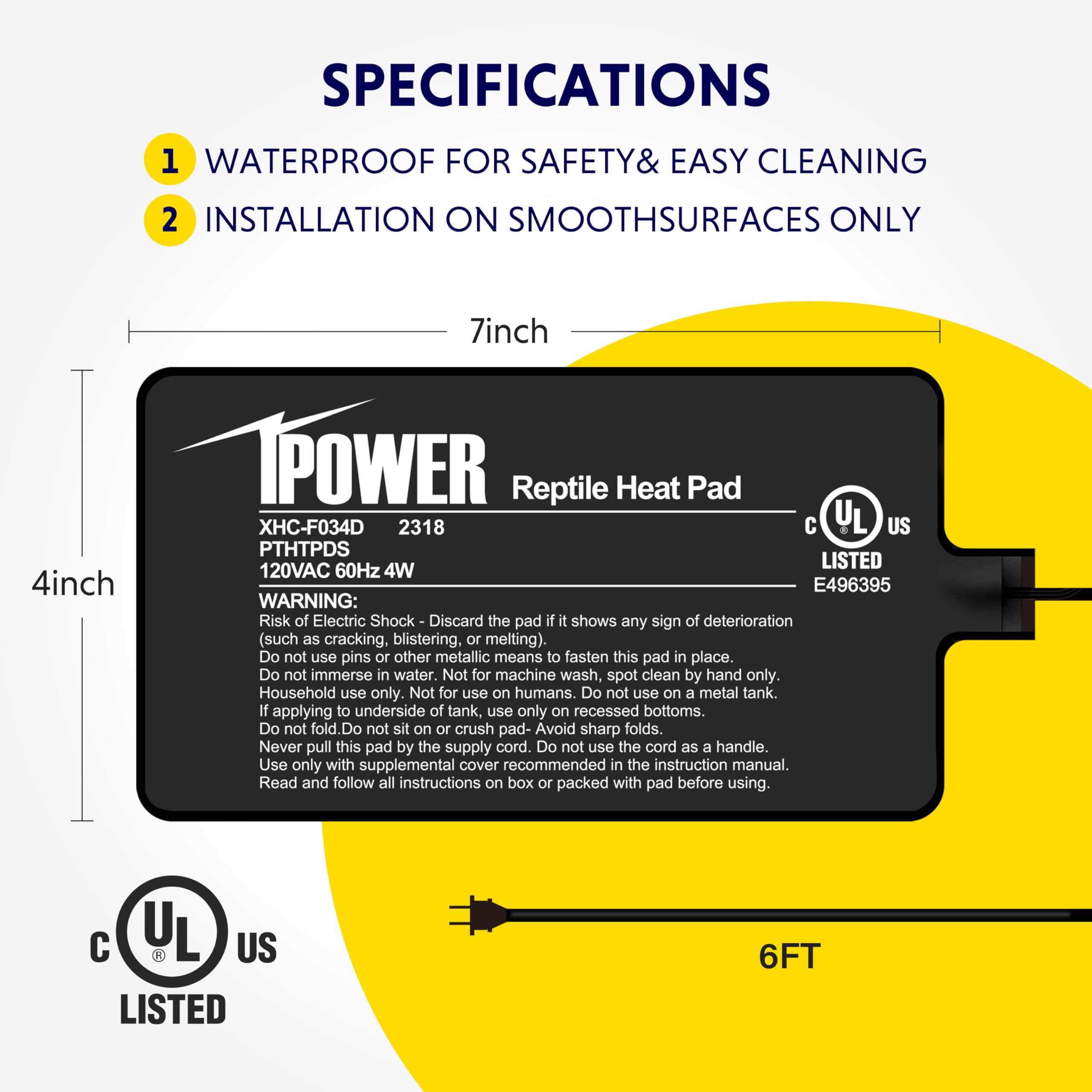 Ipower 4X7 Inch Reptile Heat Pad Under Tank Heater Terrarium Warmer Heating Mat For Turtles Lizards Frogs And Other Small Animal