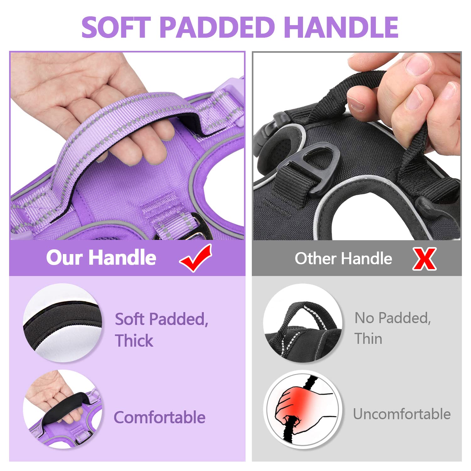 Poypet No Pull Dog Harness, No Choke Reflective Dog Vest, Adjustable Pet Harnesses With Easy Control Padded Handle For Small Medium Large Dogs(Light Purple Matching Trim,Xl)