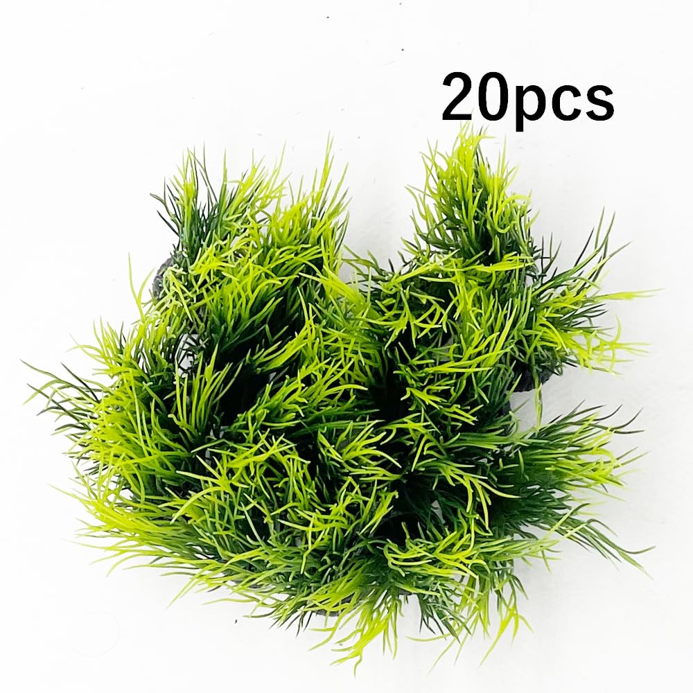 Smoothedo-Pets Aquarium Plants Fish Tank Decorations 20Pcs Small Size/2Inch Tall Plastic Artificial Plant Goldfish Waterscape Fish Hides Mini Grass Set (Green-Dark)