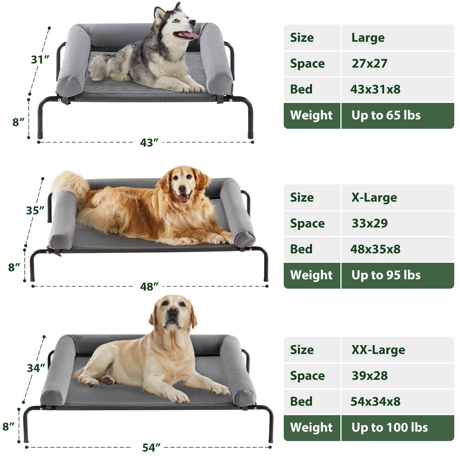 Cooling Elevated Dog Bed For Large Dogs - Waterproof Raised Dog Cot With Slope Headrest, Breathable Teslin Mesh, Durable & Porta