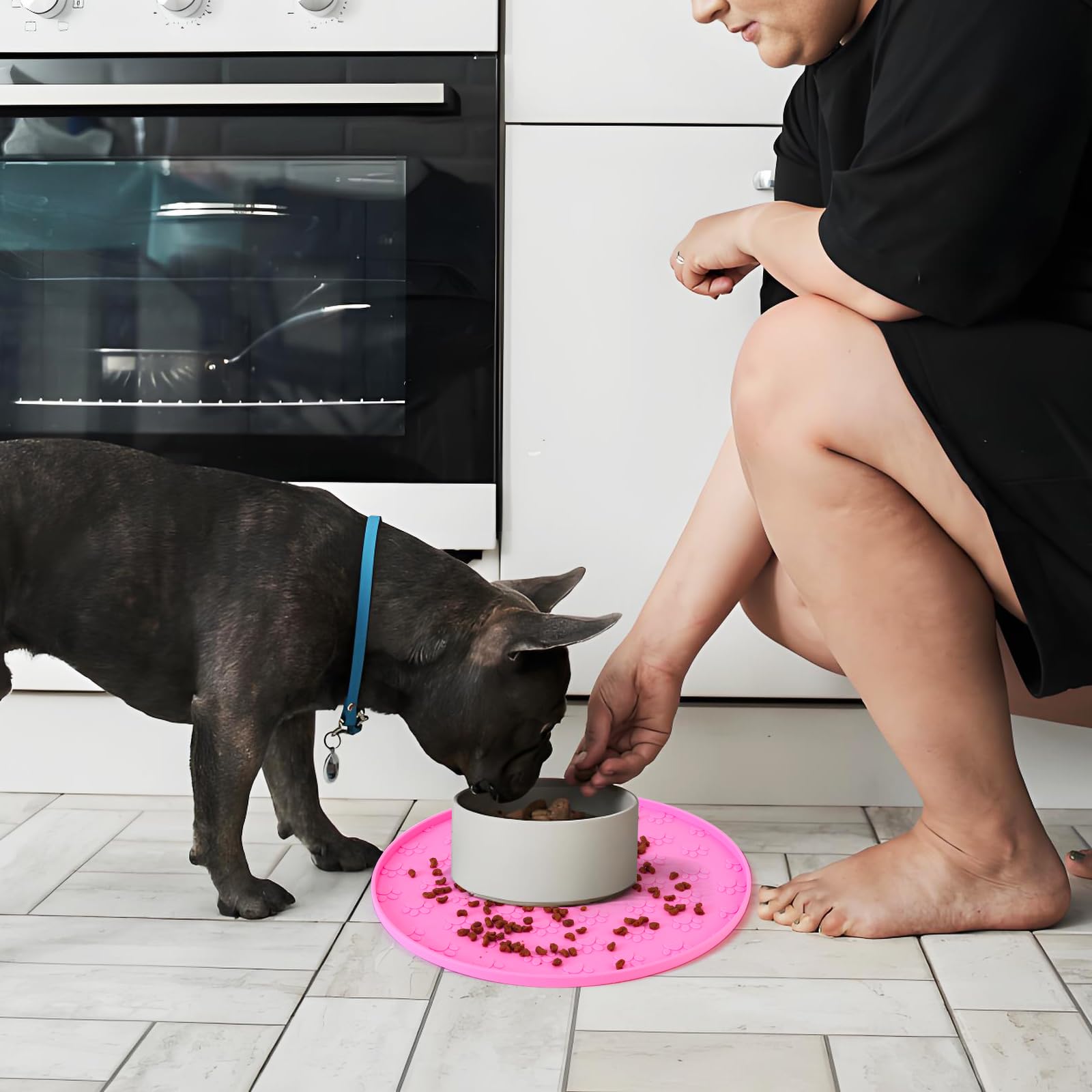 Silicone Pet Food Mat - Waterproof Dog Food Bowl Mat Cat Feeding Mat Thicker Pet Placemat Eating Mat with High Lip to Prevent Sp