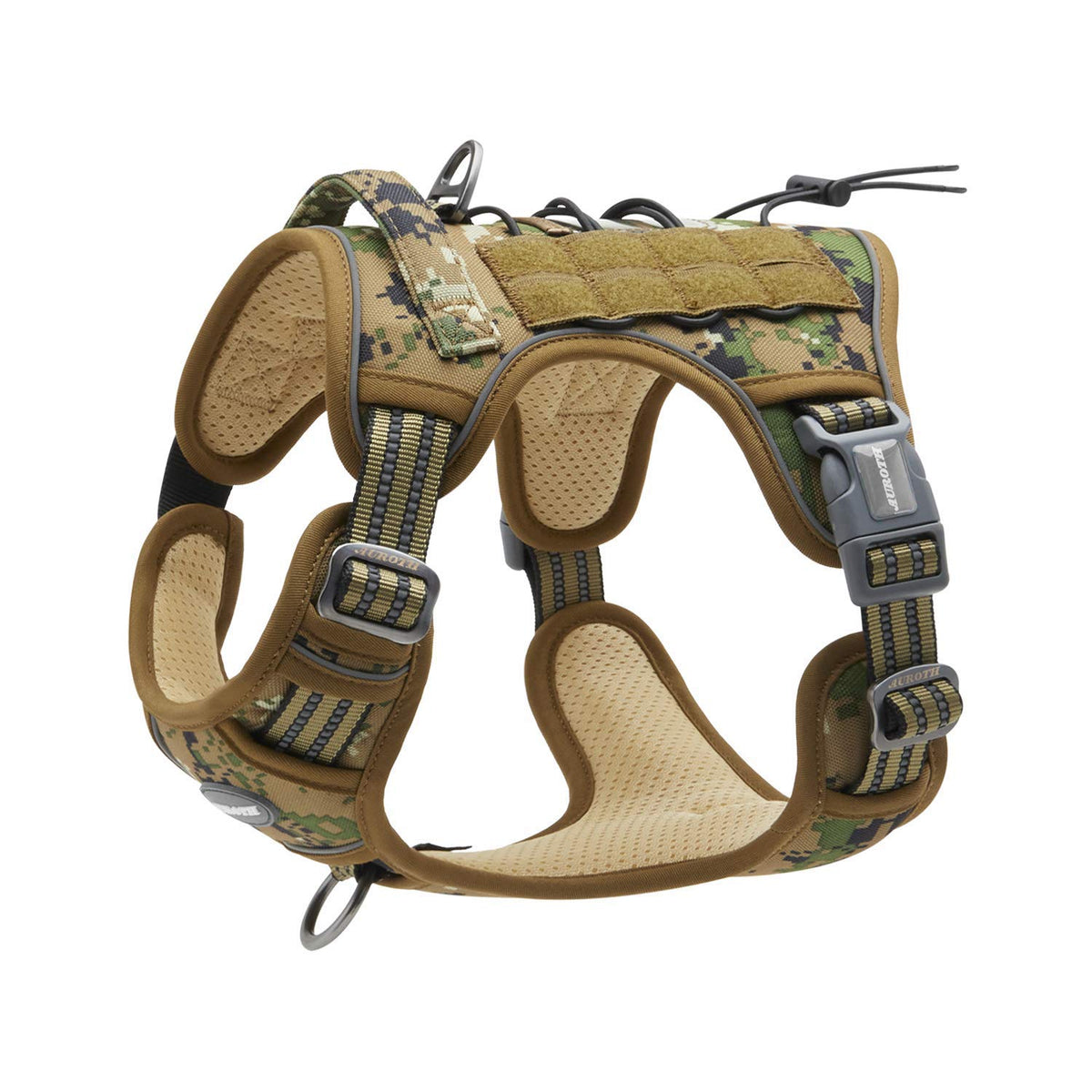 Auroth Tactical Dog Harness For Small Medium Dogs No Pull Adjustable Pet Harness Reflective K9 Working Training Easy Control Pet Vest Military Service Dog Harnesses Woodland Camo S